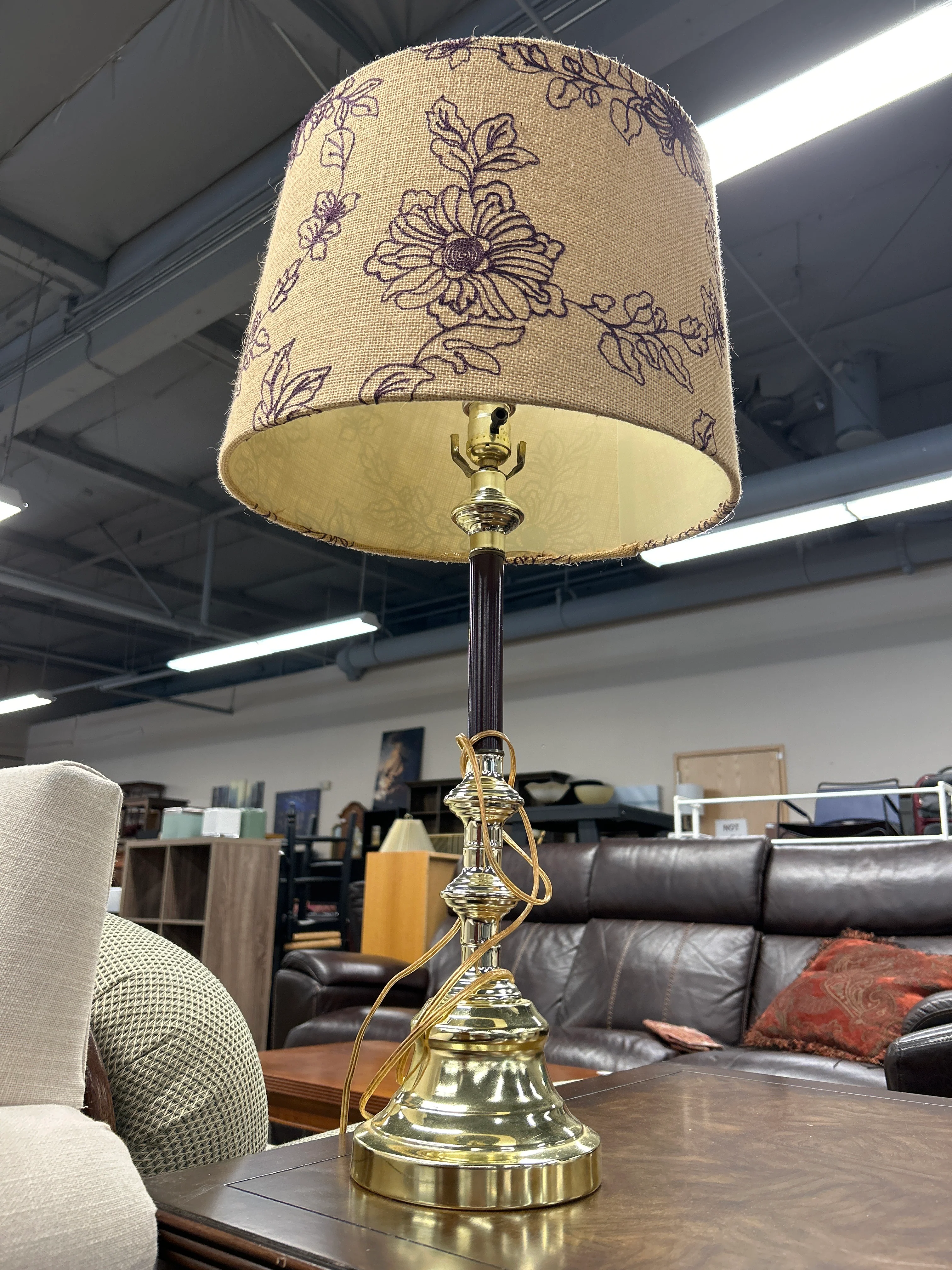 Silver Lamp with Linen Floral Shade - Image 3