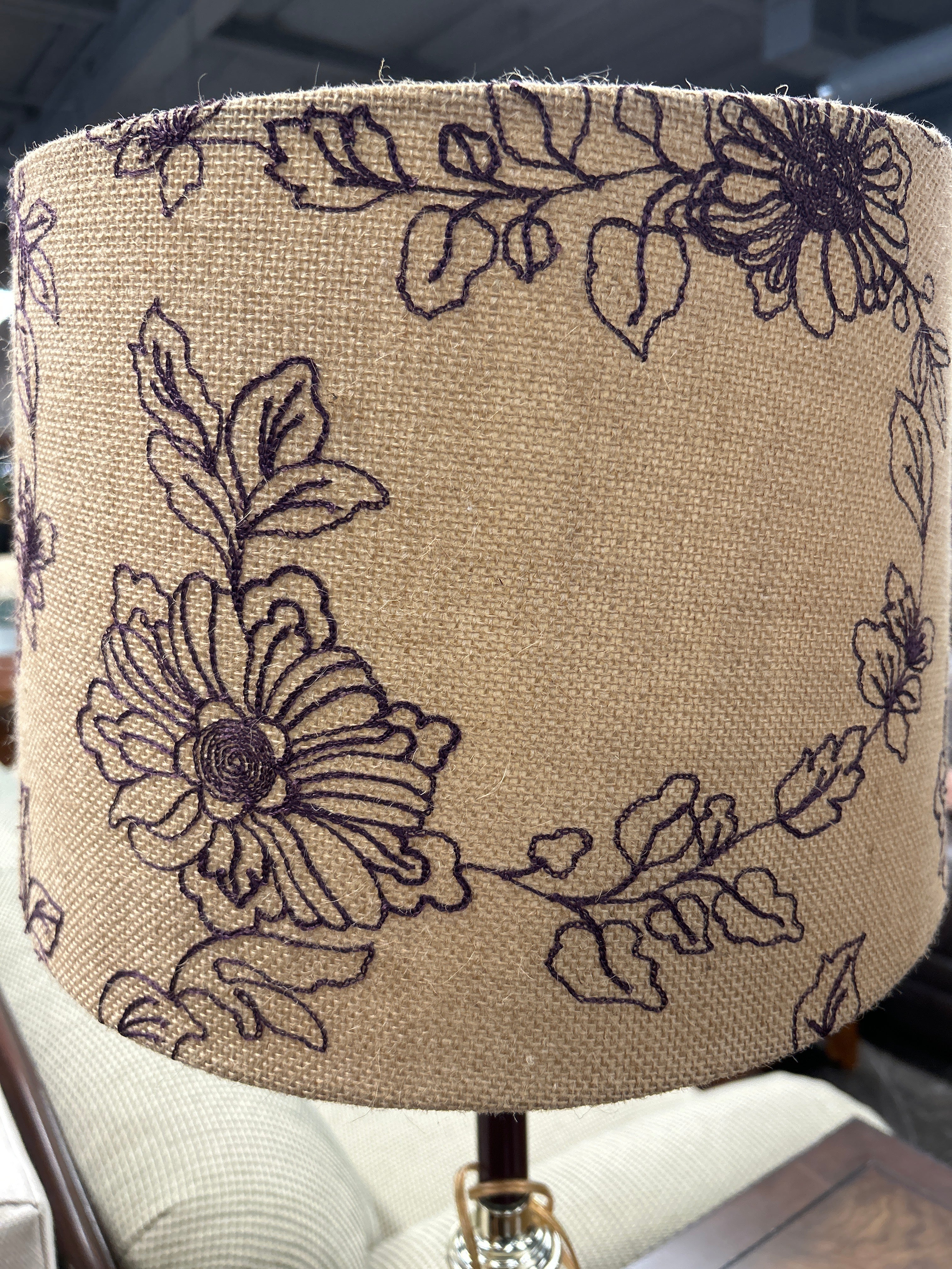Silver Lamp with Linen Floral Shade - Image 4