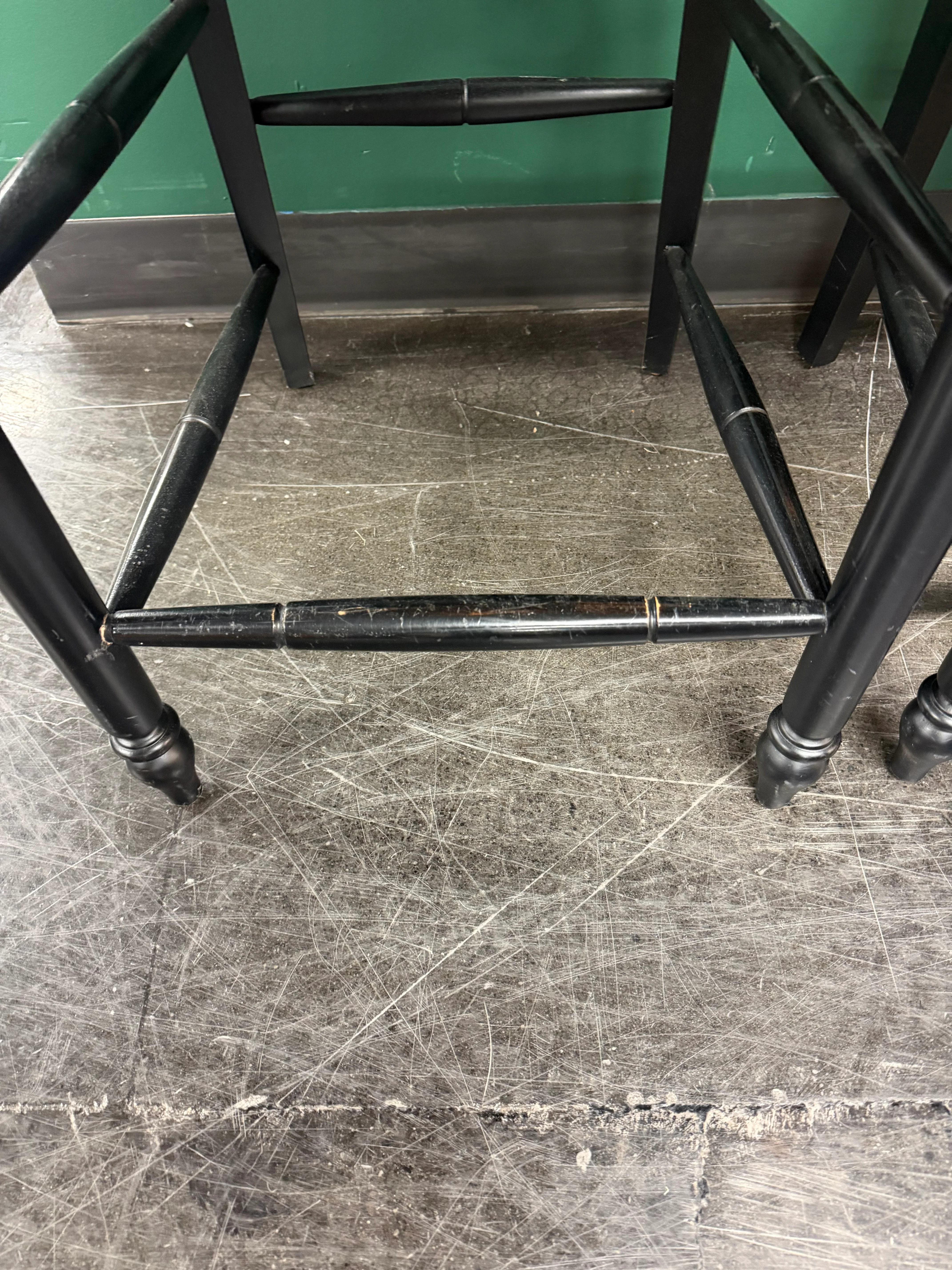 Ethan Allen Vintage French Country Rush Seat Bar Stools in Black, Set of Four - Image 13