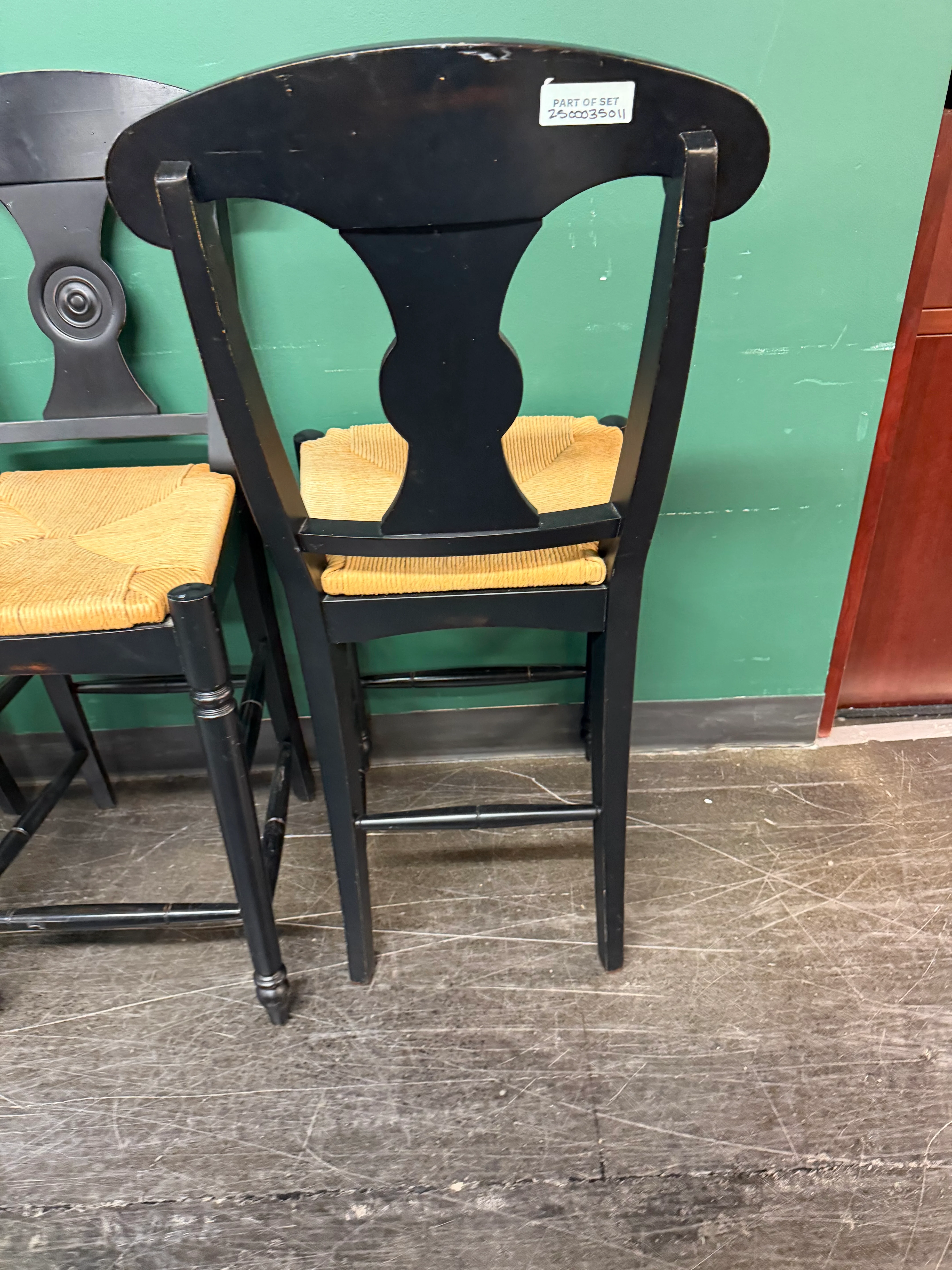 Ethan Allen Vintage French Country Rush Seat Bar Stools in Black, Set of Four - Image 7