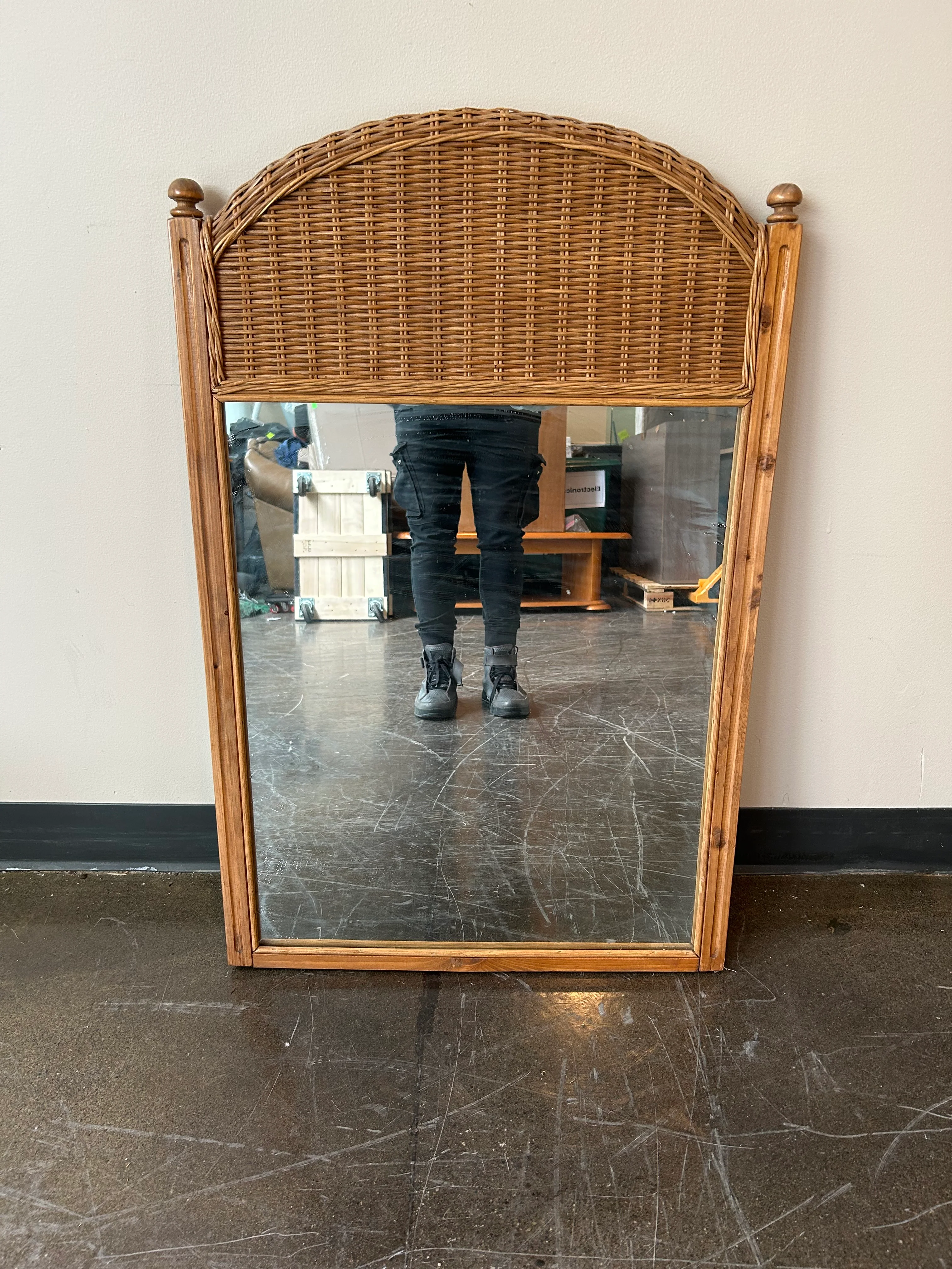 Large Mirror with Wicker Detail - Image 2