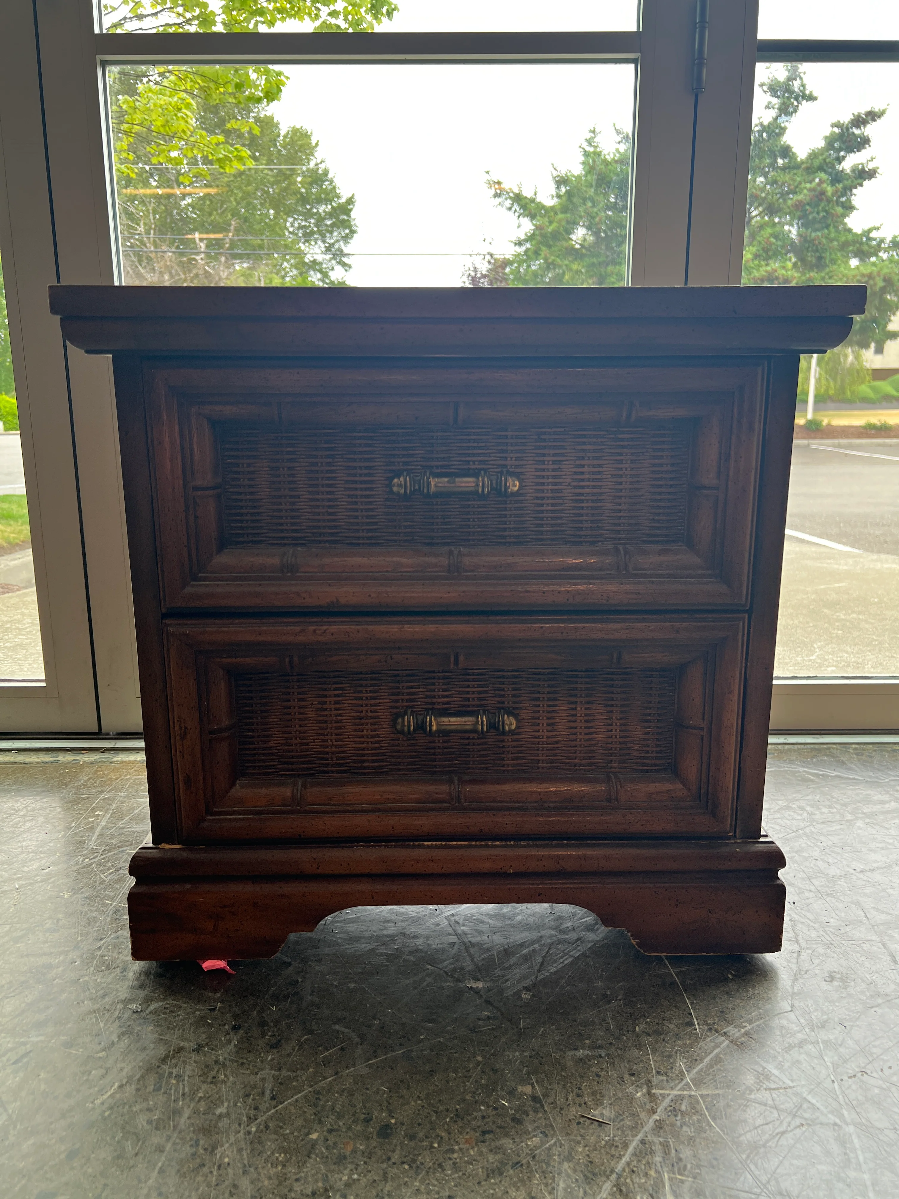 Vintage Bamboo Style Two-Drawer Nightstand