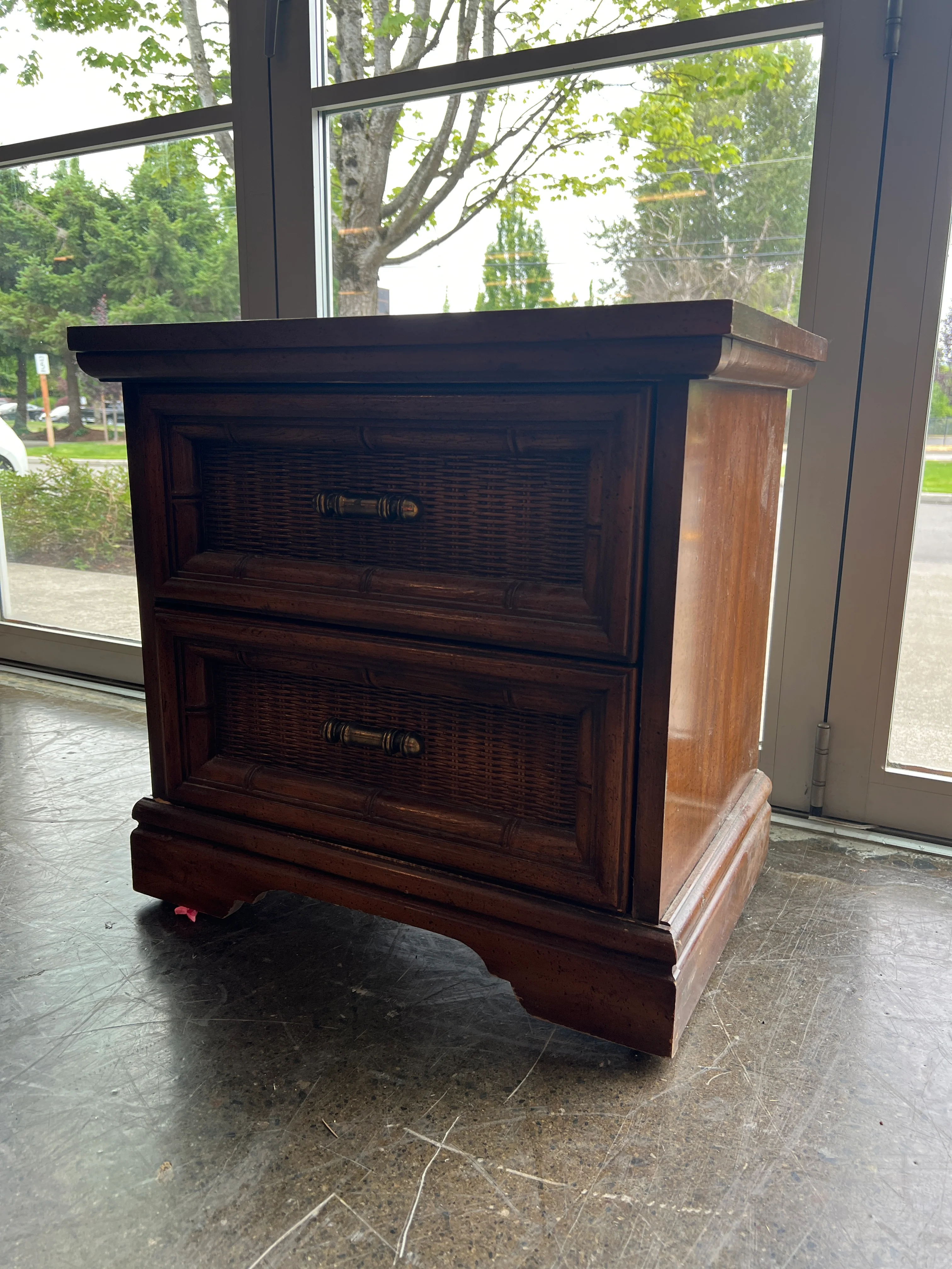 Vintage Bamboo Style Two-Drawer Nightstand - Image 2