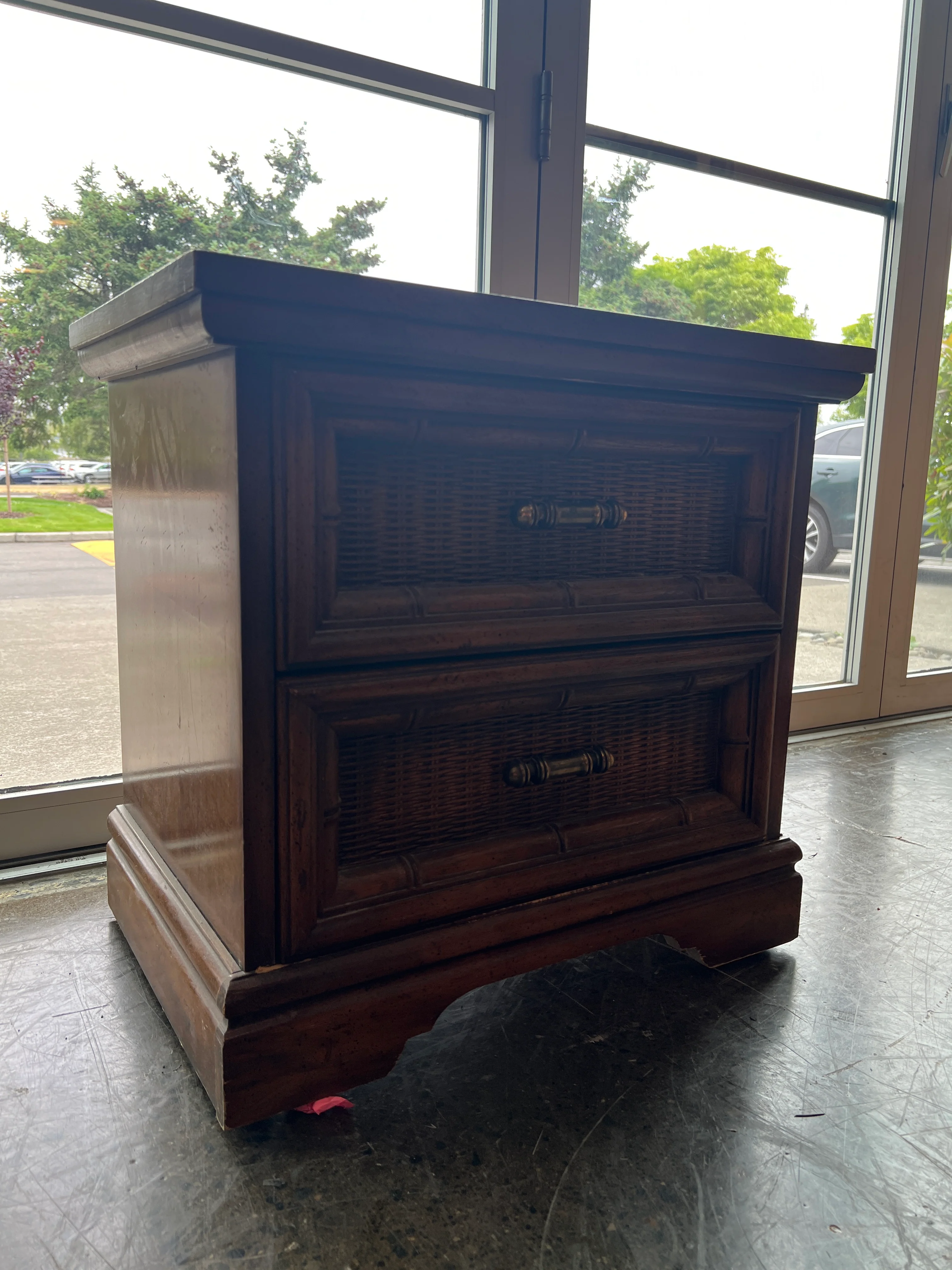 Vintage Bamboo Style Two-Drawer Nightstand - Image 3