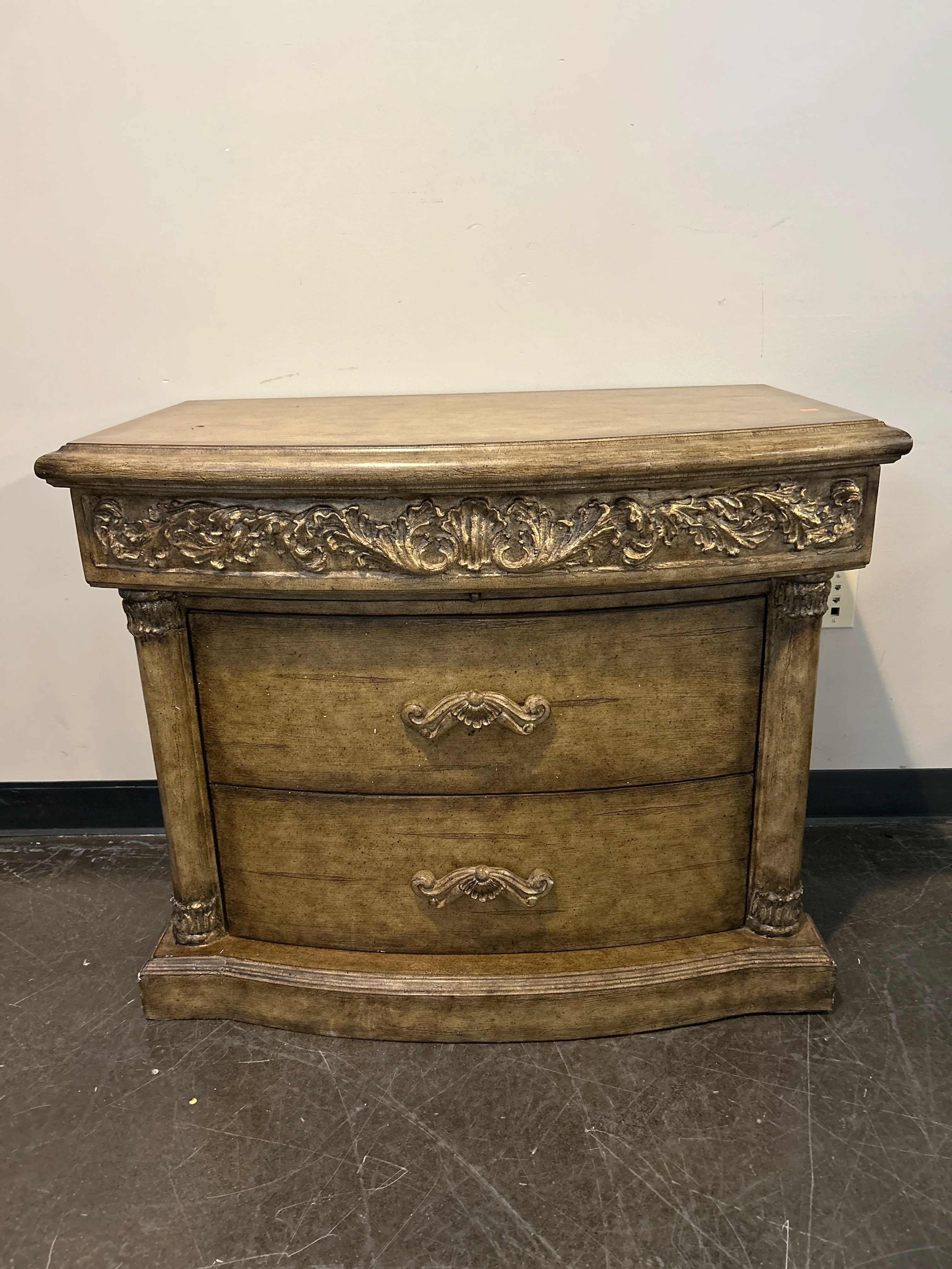 Platt Collections Hand Crafted Two-Drawer Nightstand with Ornate Accents - Image 5
