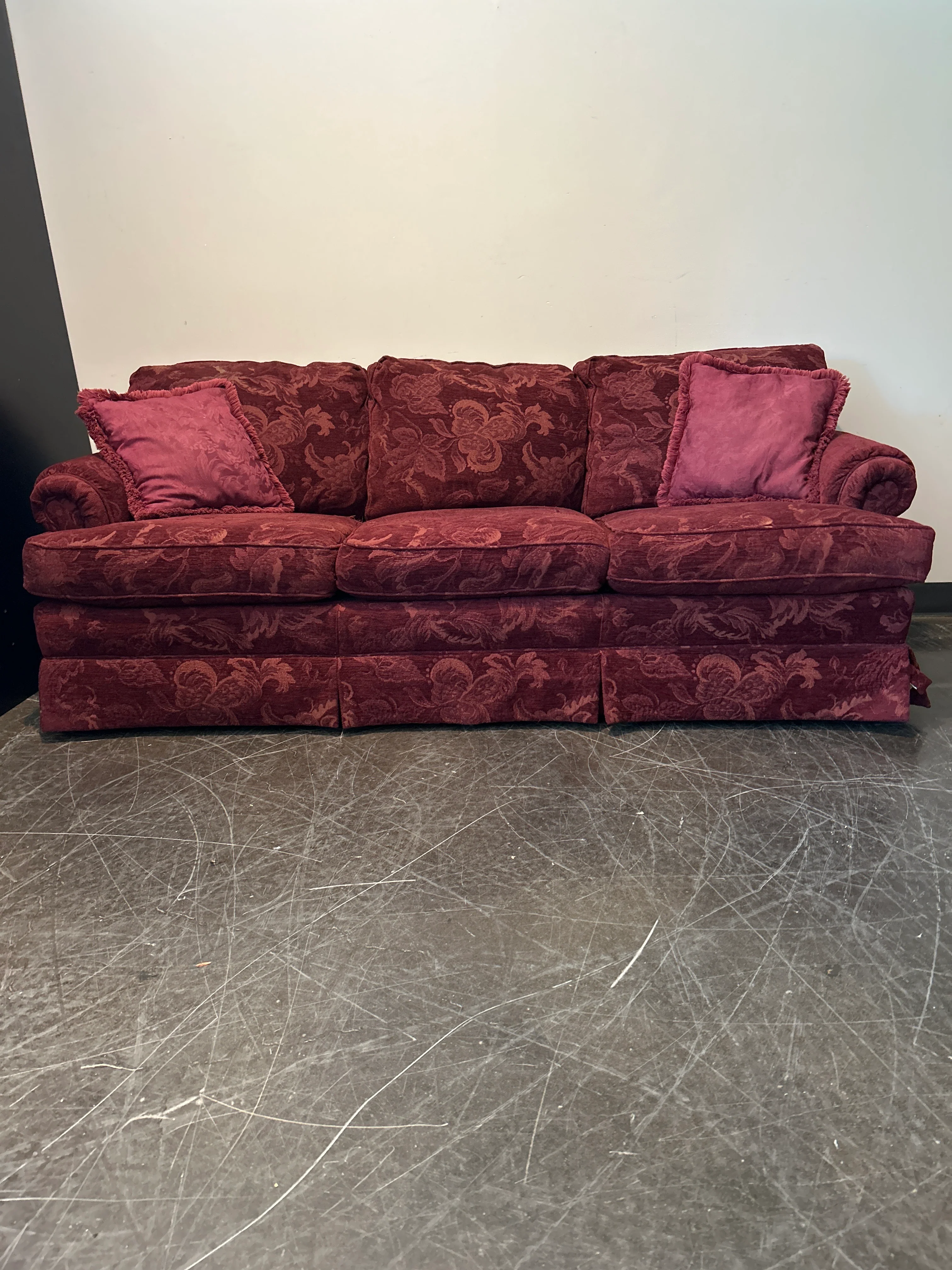 Drexel Heritage Burgundy Damask Sofa - Image 5