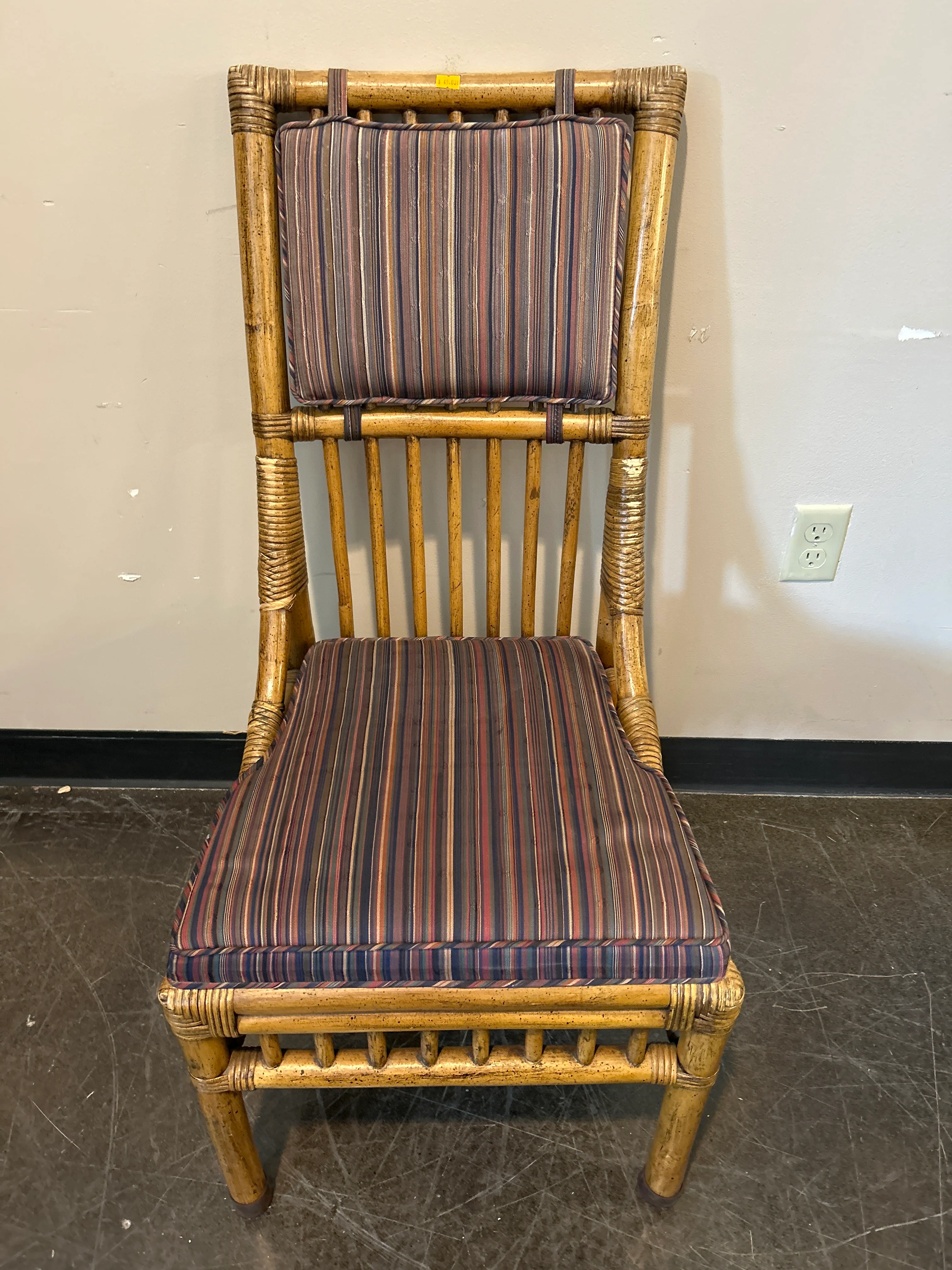 Henredon Bamboo Rattan Dining Chair Set – Striped Cushion, Armless - Image 5