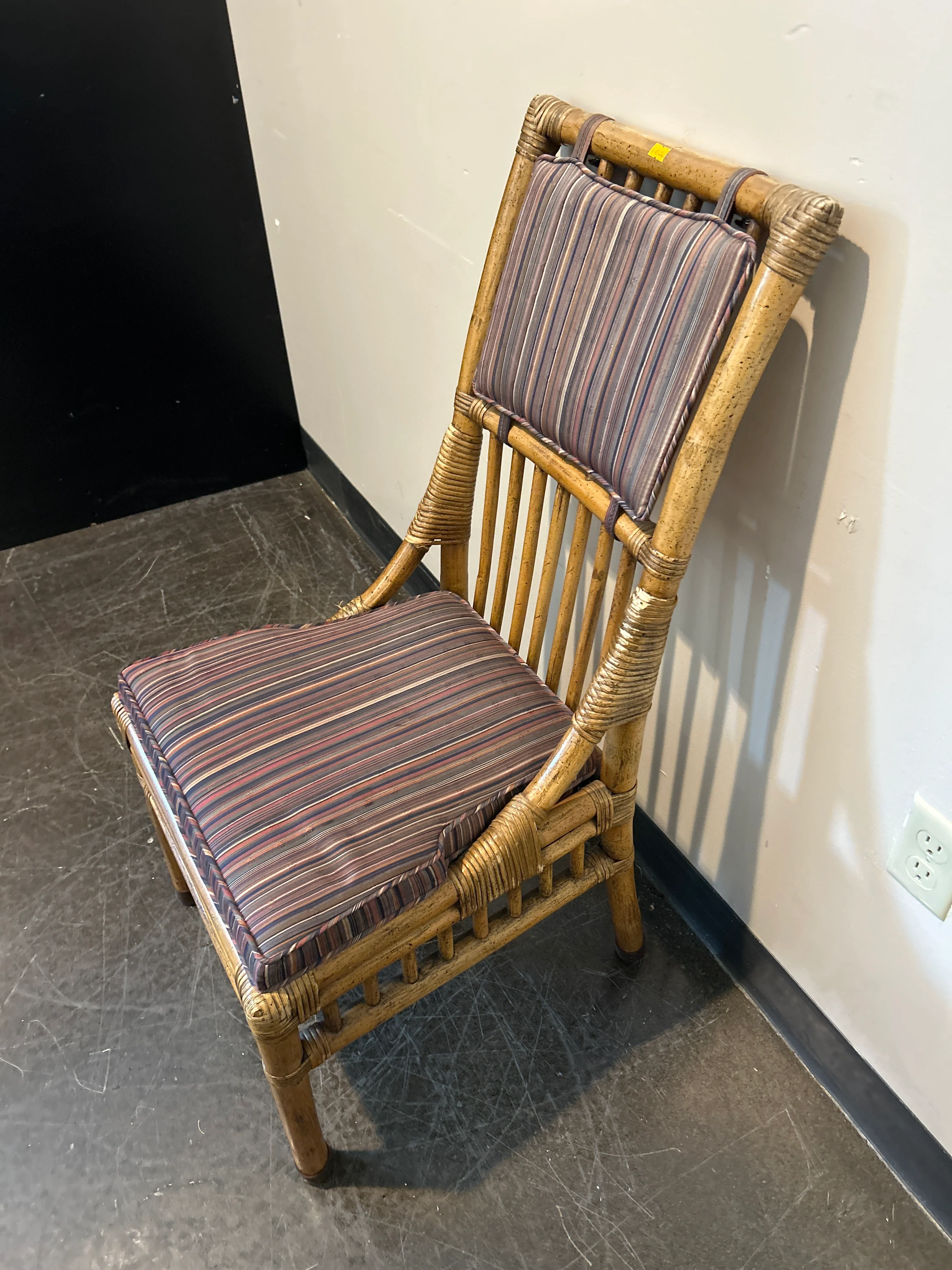 Henredon Bamboo Rattan Dining Chair Set – Striped Cushion, Armless - Image 6