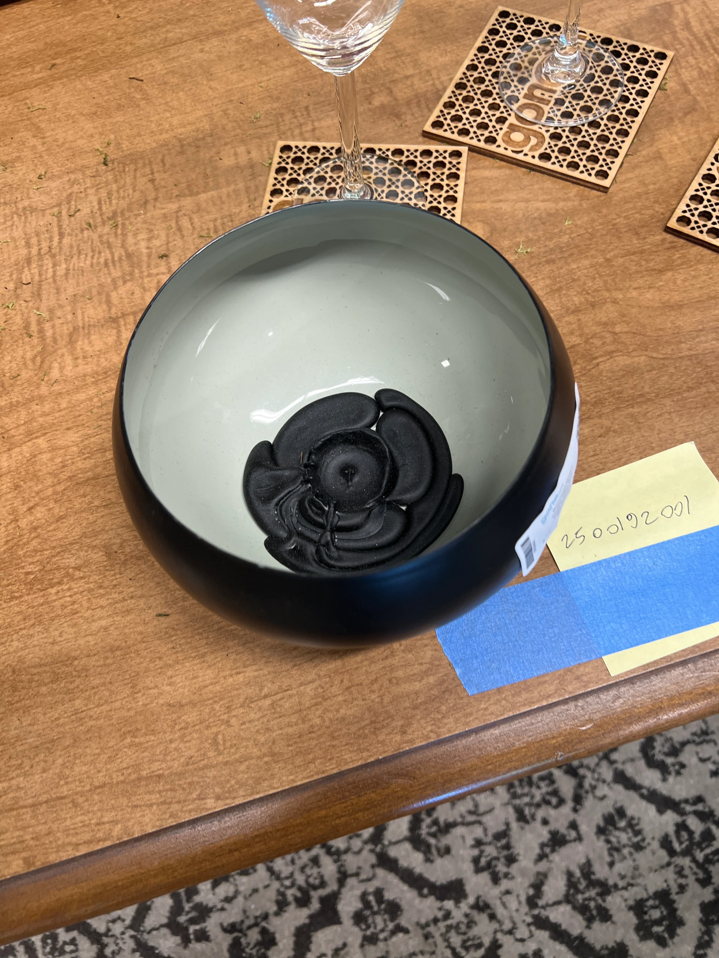 BoConcept Modern Frosted Glass Bowl – Black Exterior, Pale Green Interior - Image 4