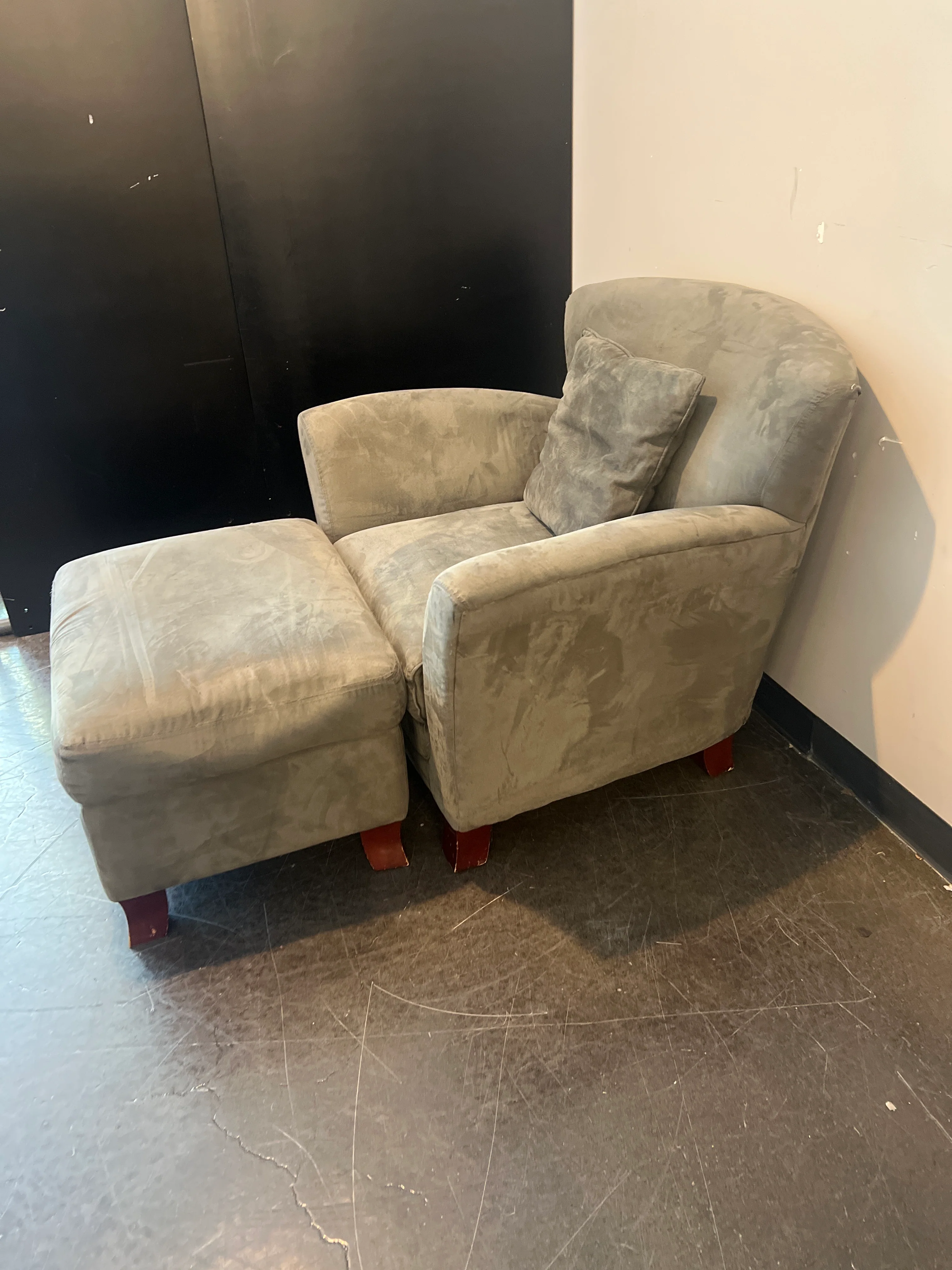 Grey Upholstered Armchair and Ottoman Set - Image 3