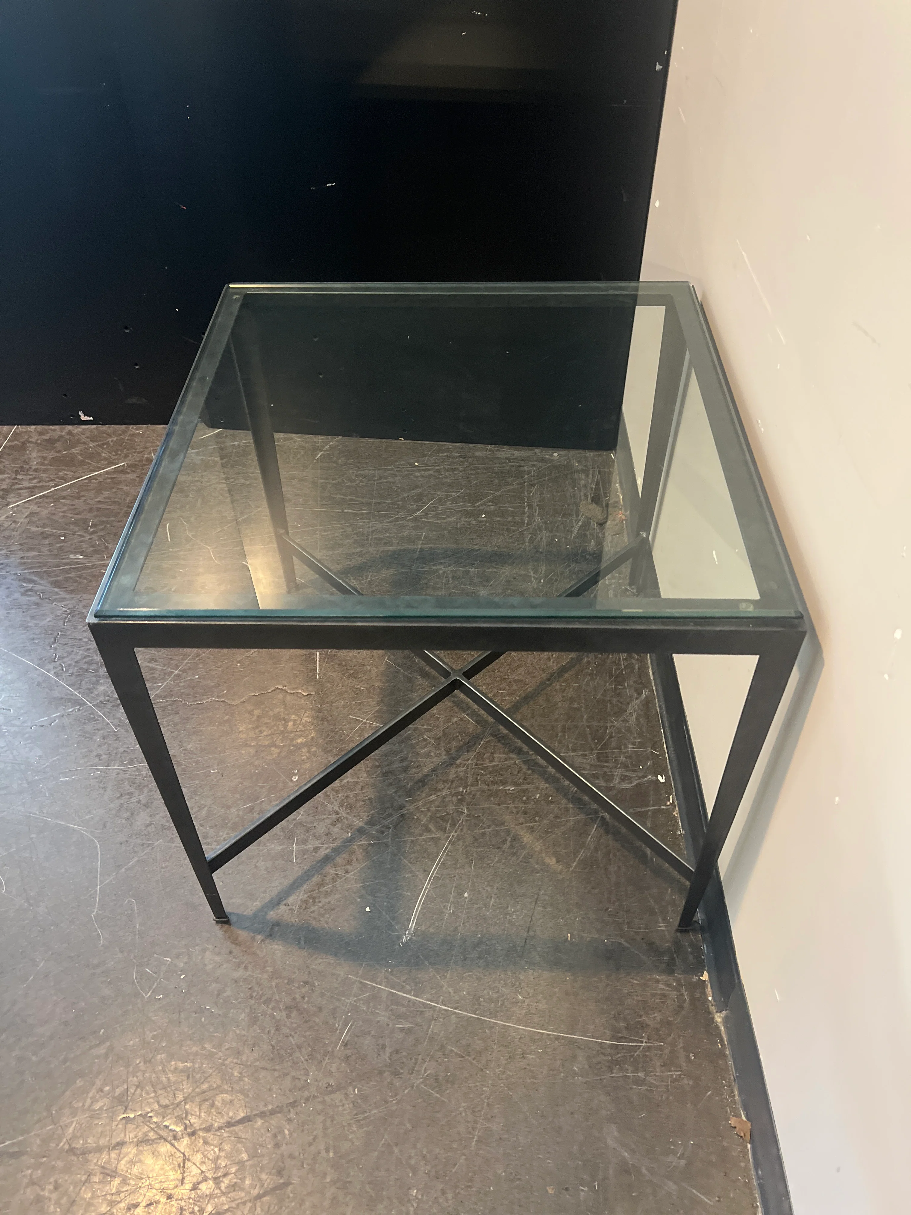 Warehouse sale**** Modern Glass-Top Side Table with Black Metal Frame - Image 3