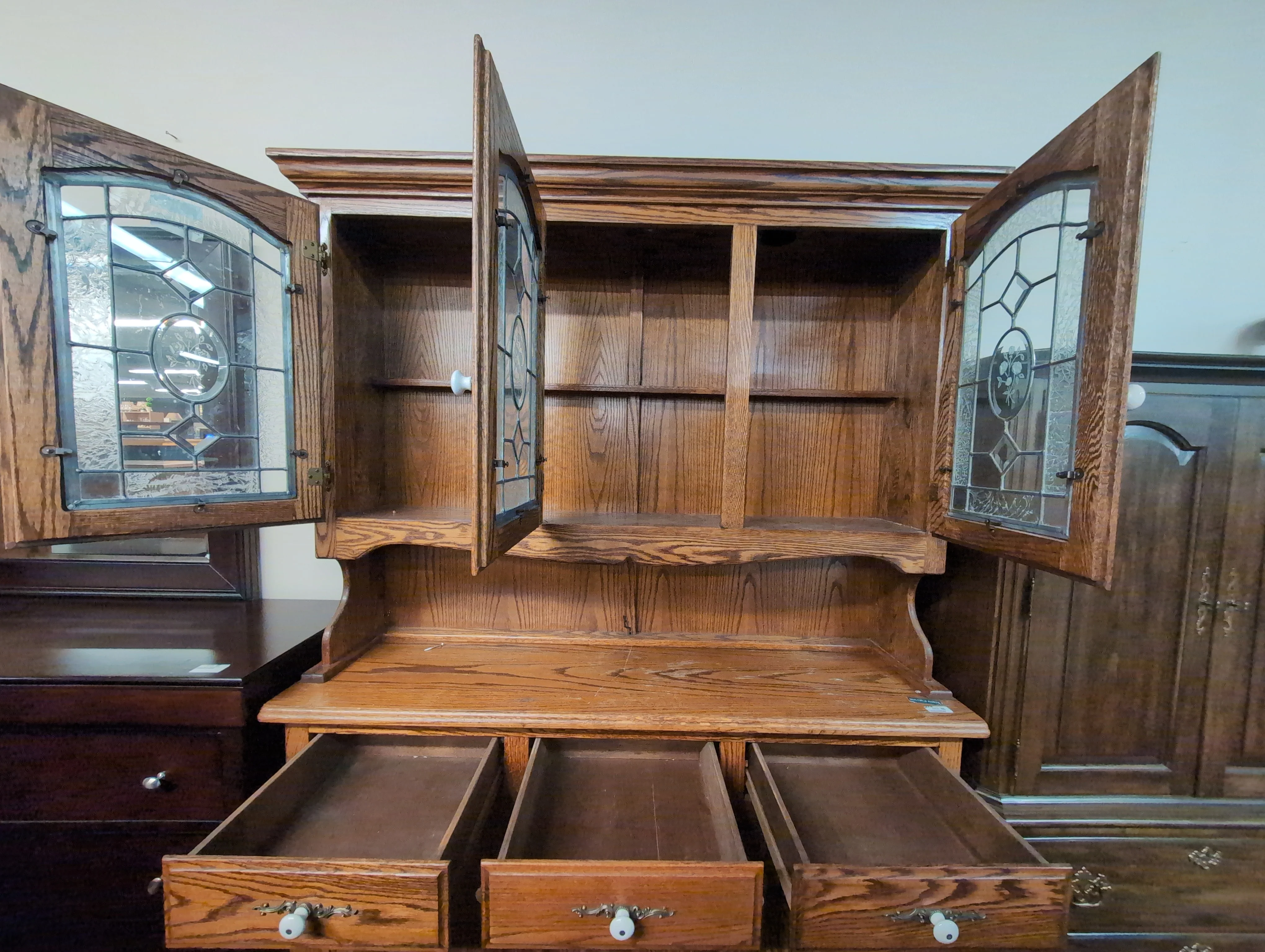 Rustic Hardwood China Cabinet with Glass Doors - no glass shelves - Image 3