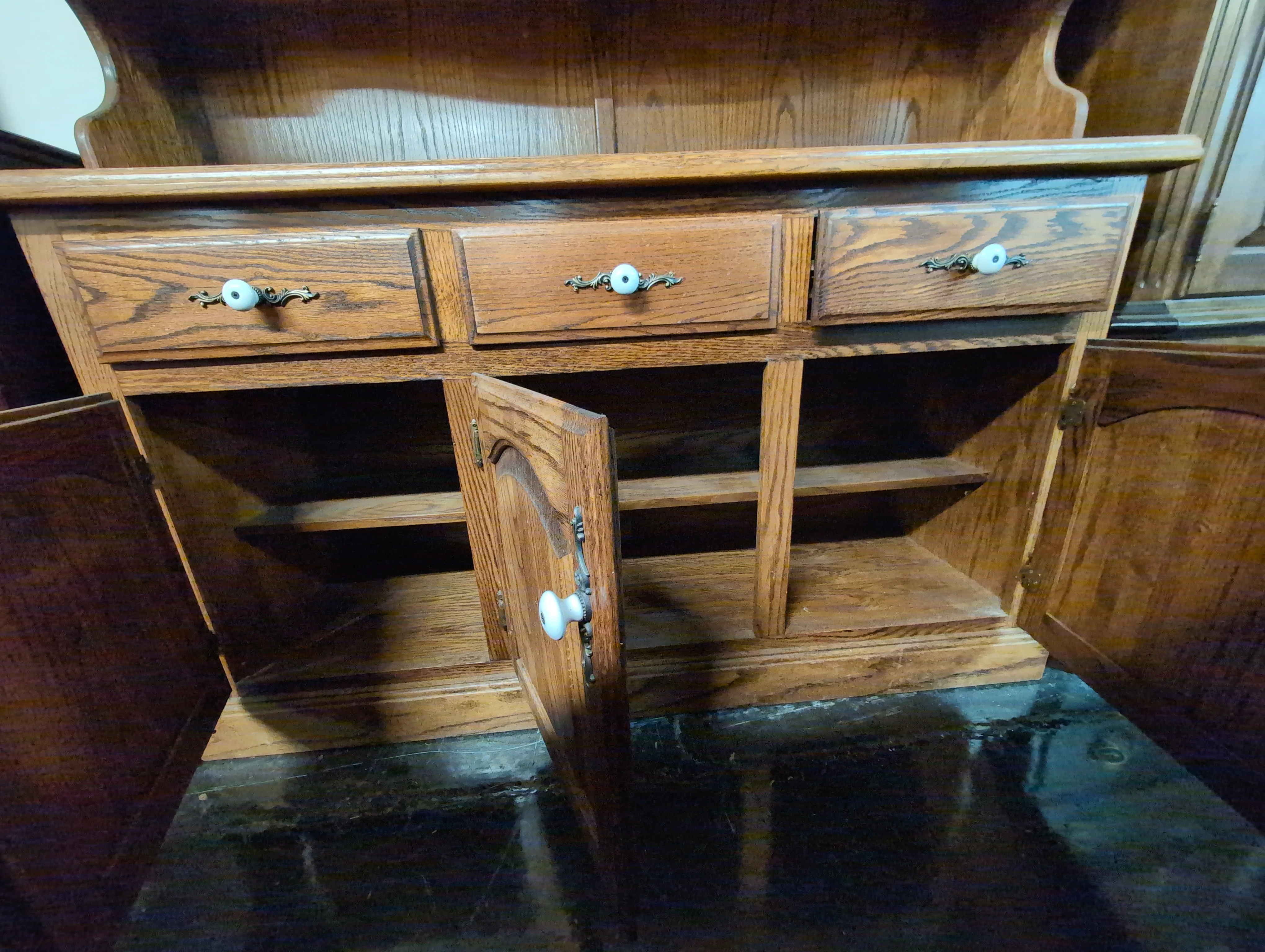 Rustic Hardwood China Cabinet with Glass Doors - no glass shelves - Image 5
