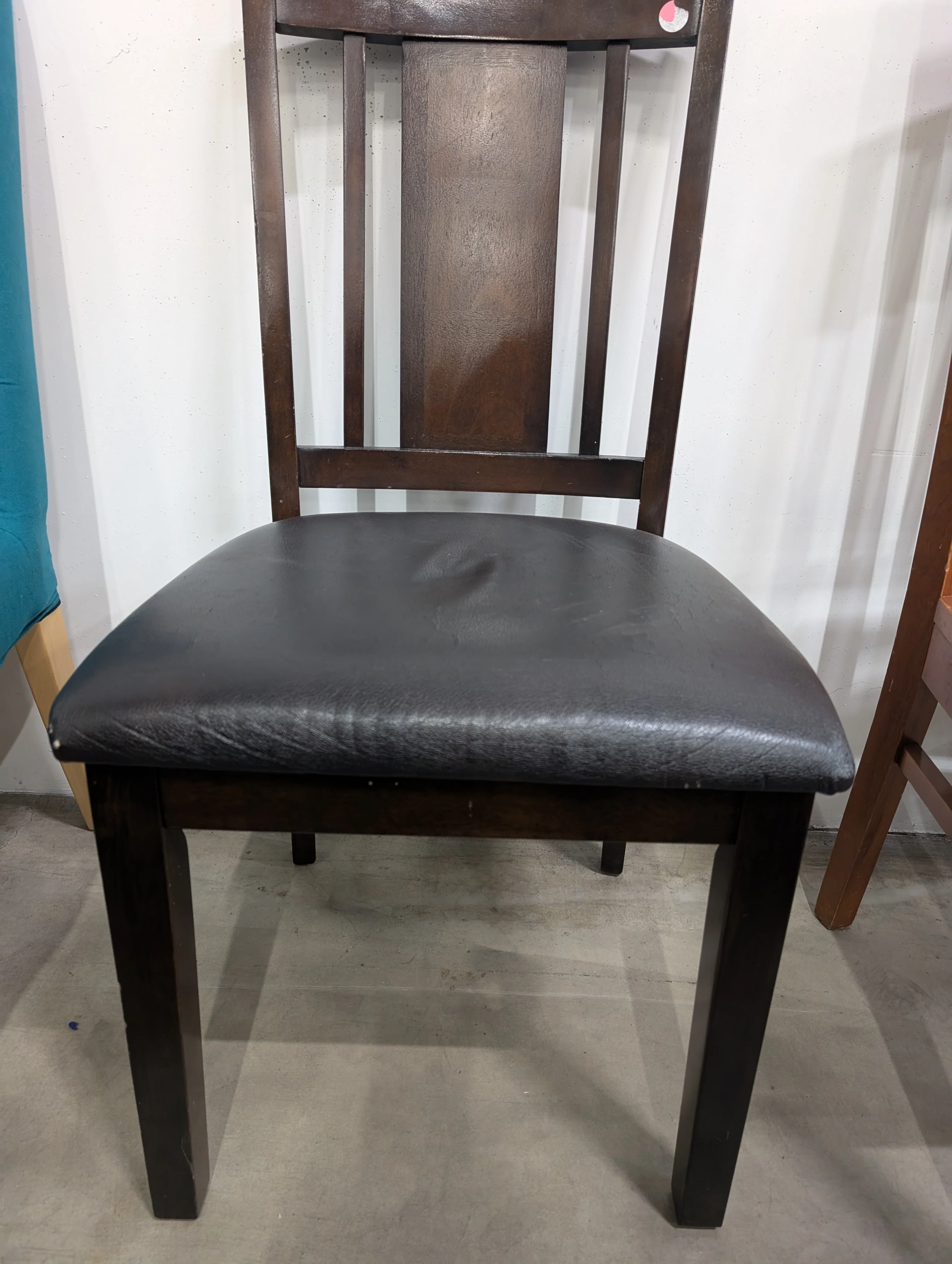 Dark Brown Hardwood Dining Chair with Vinyl Seat - Image 3