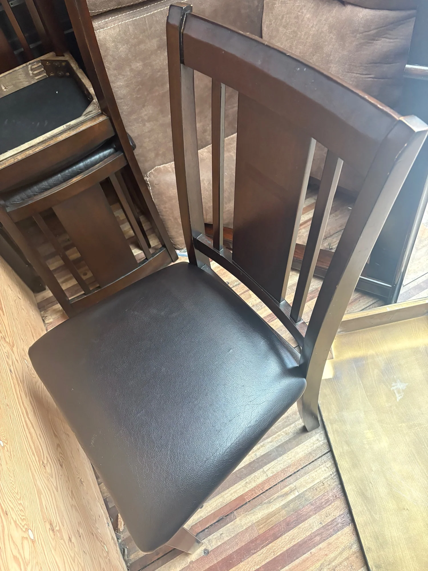 Dark Brown Hardwood Dining Chair with Vinyl Seat - Image 4