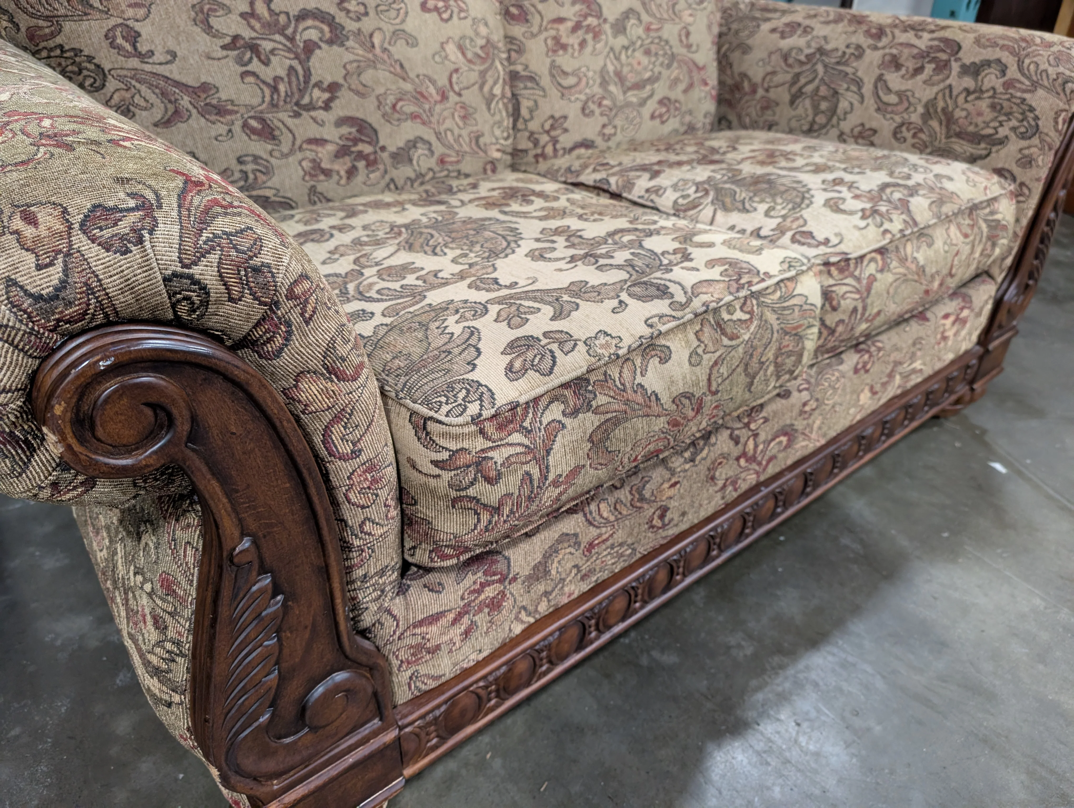 Carved Wood Frame Loveseat - Image 3