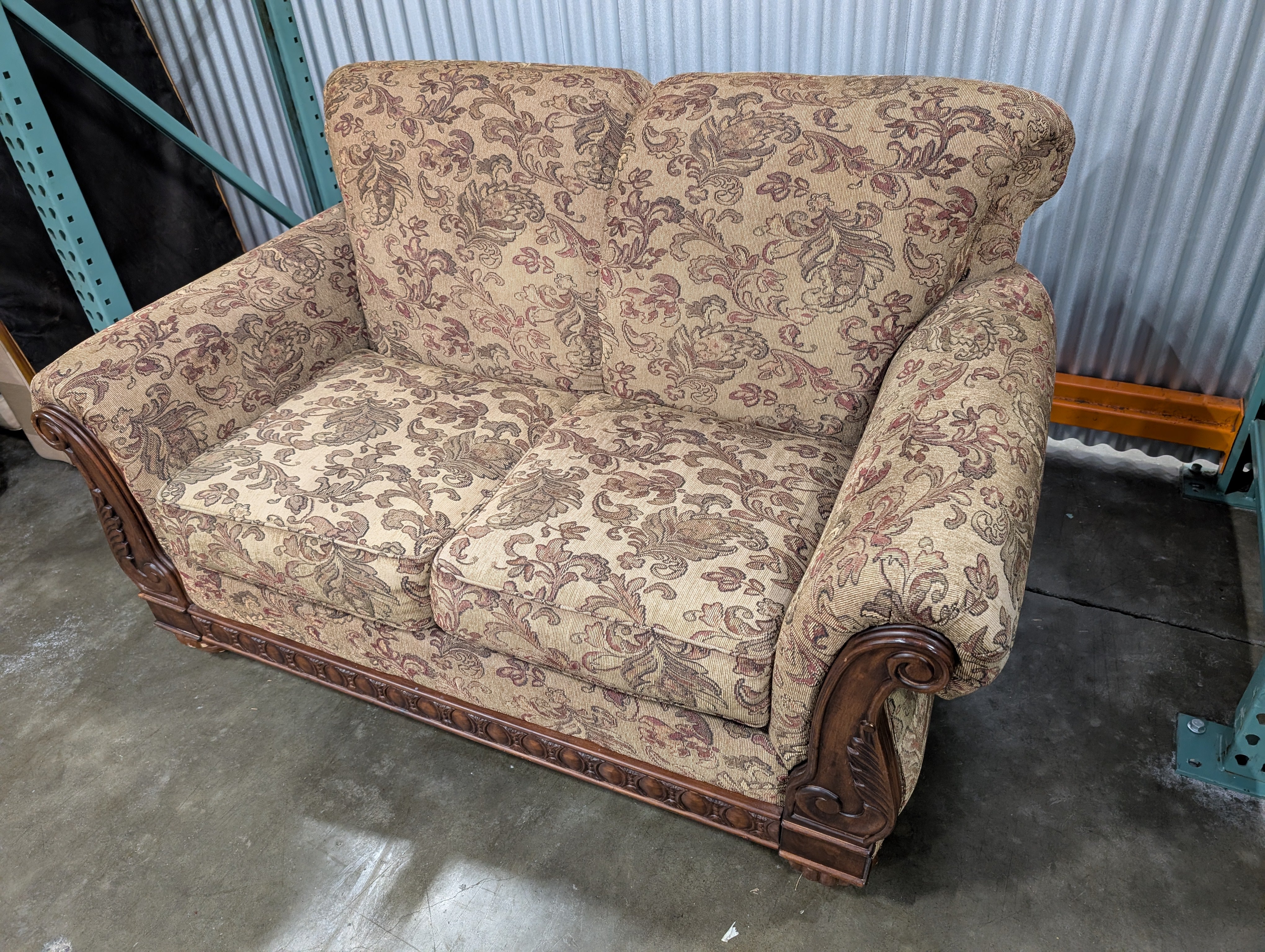 Carved Wood Frame Loveseat - Image 5