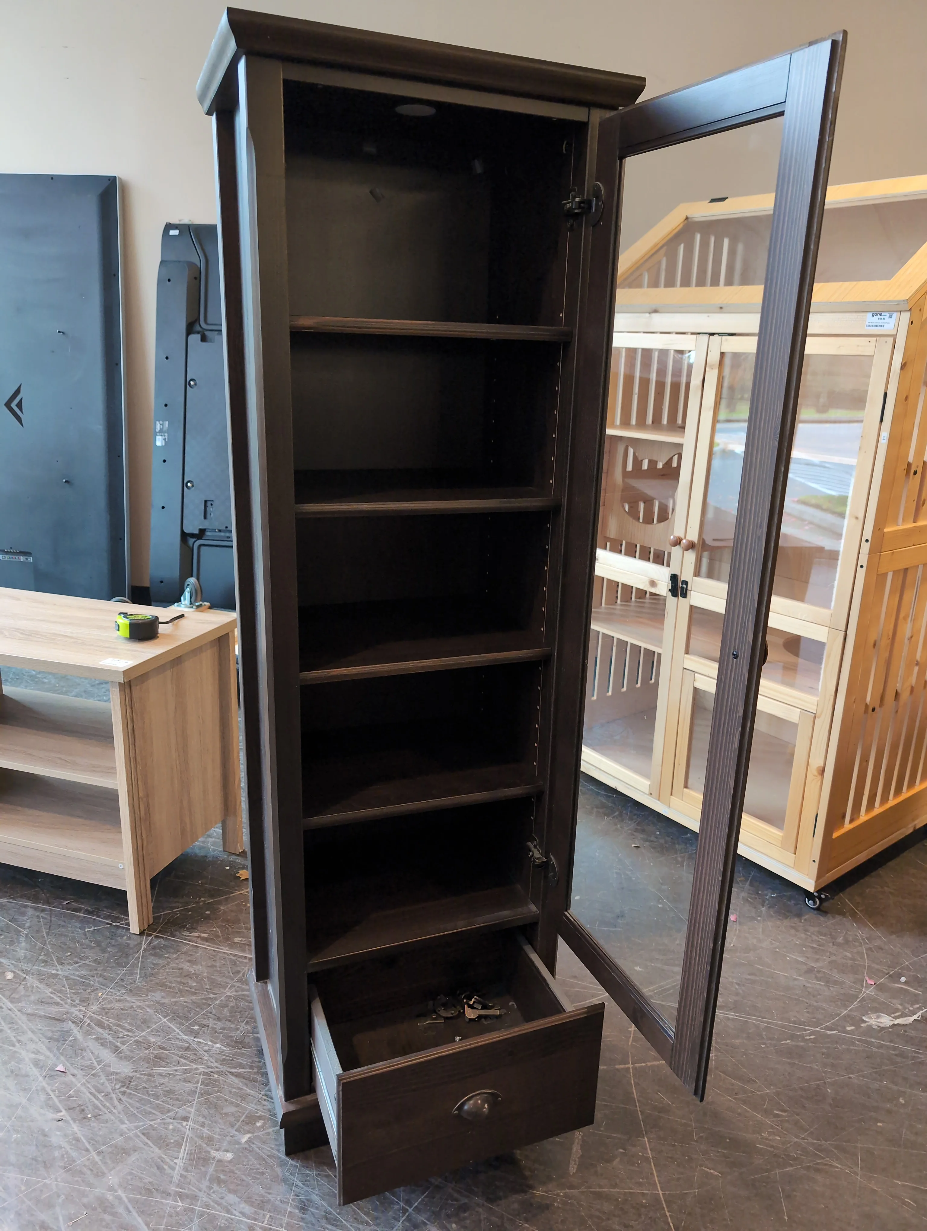 Pair Dark Brown Wooden Display Cabinet with Glass Doors - Image 3