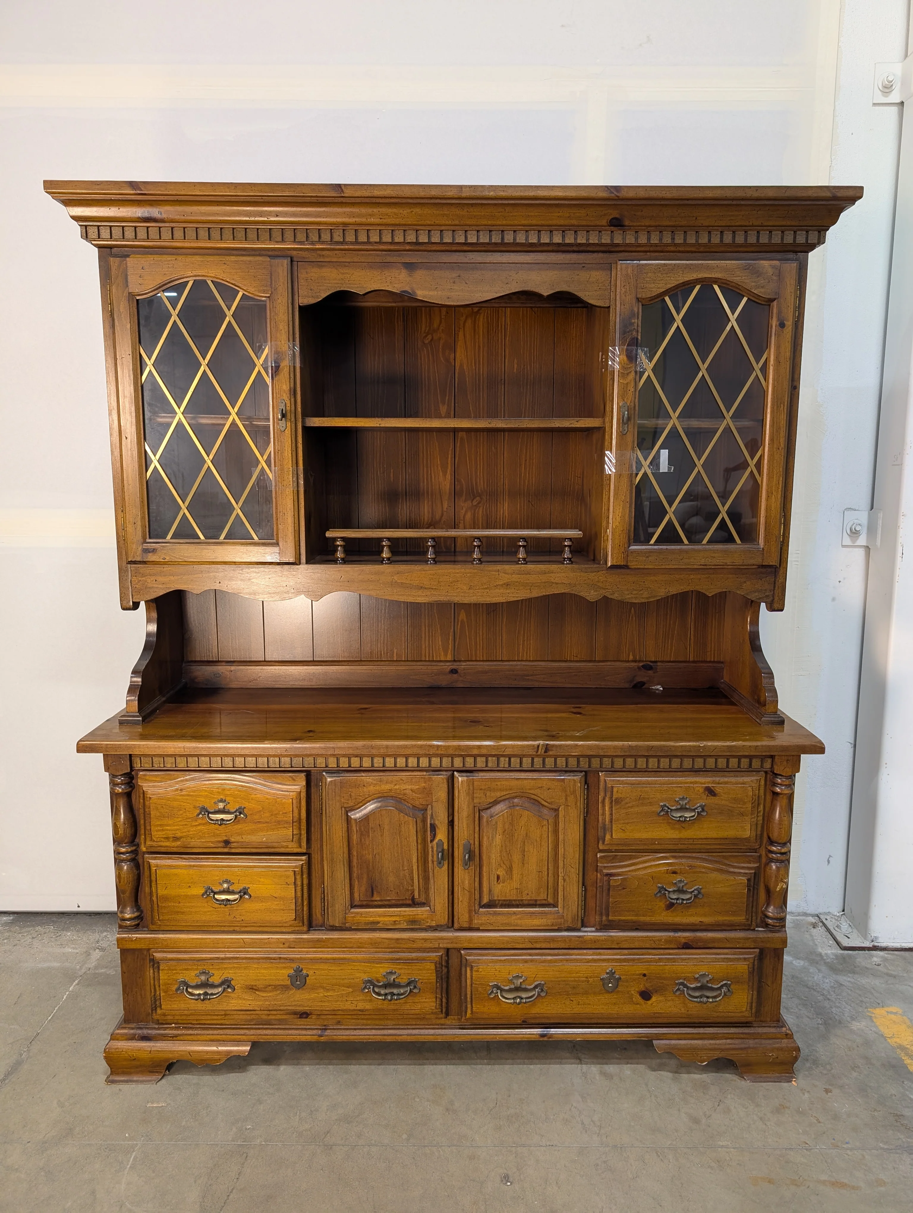 Rustic Hardwood Hutch with Glass-Front Cabinets - Image 2