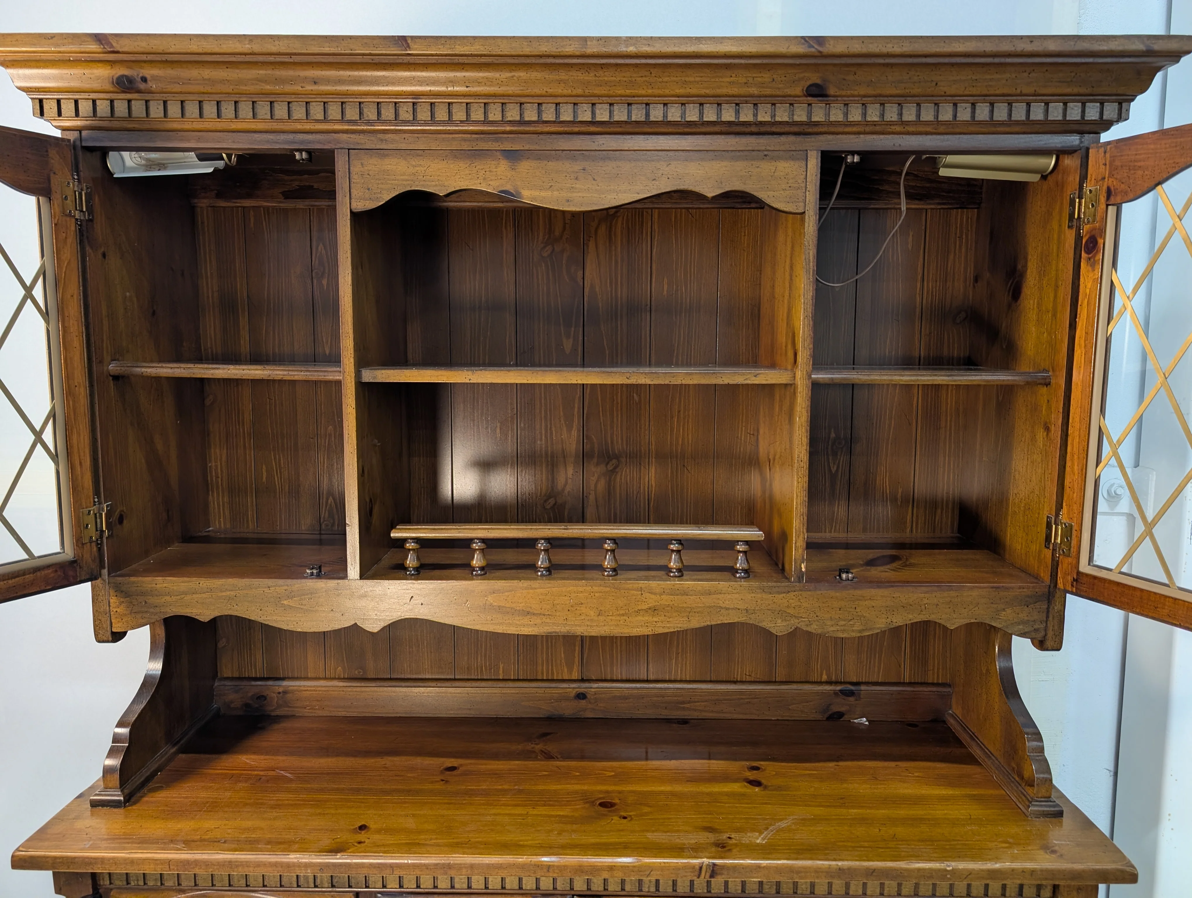 Rustic Hardwood Hutch with Glass-Front Cabinets - Image 5