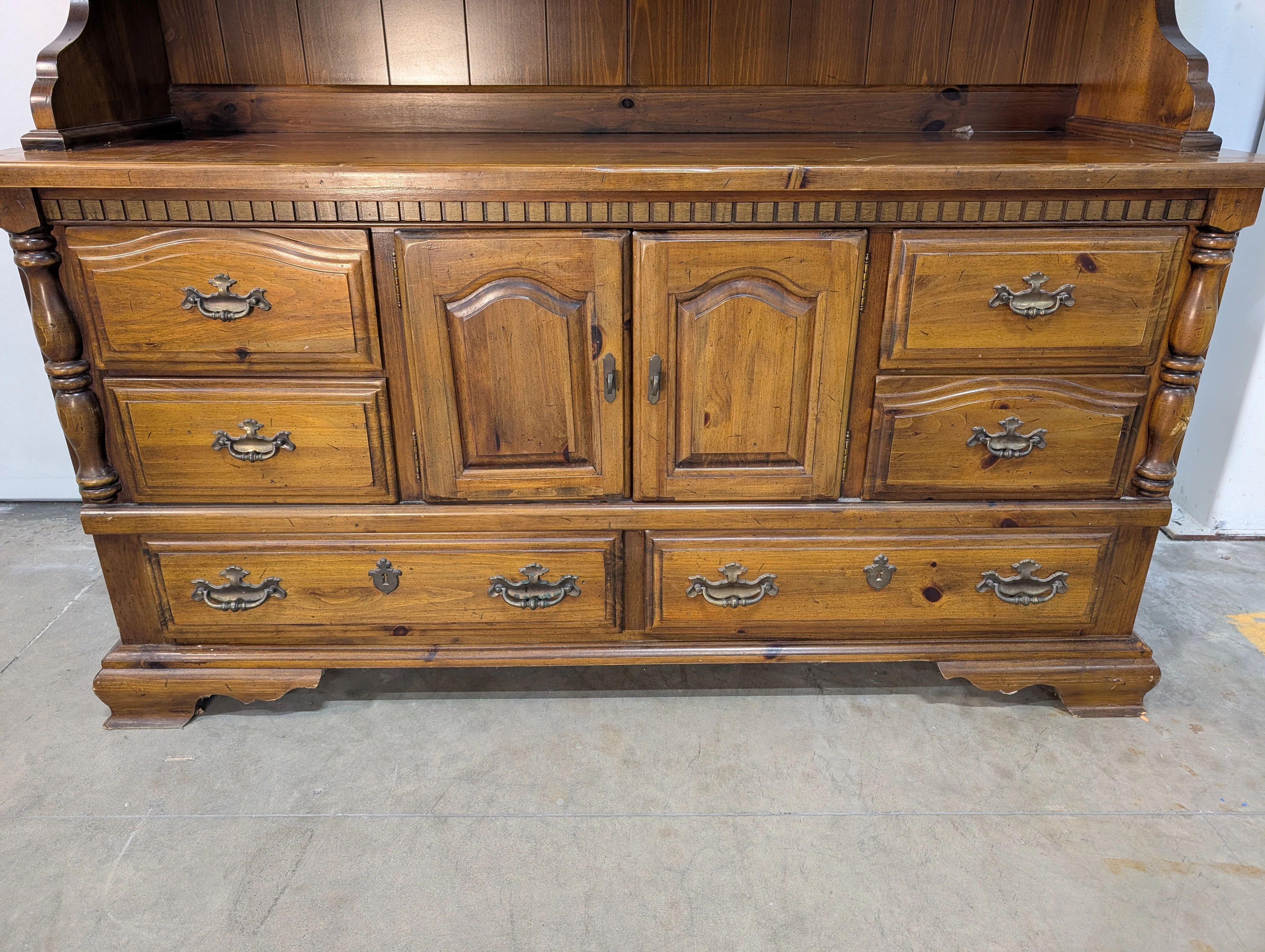 Rustic Hardwood Hutch with Glass-Front Cabinets - Image 6