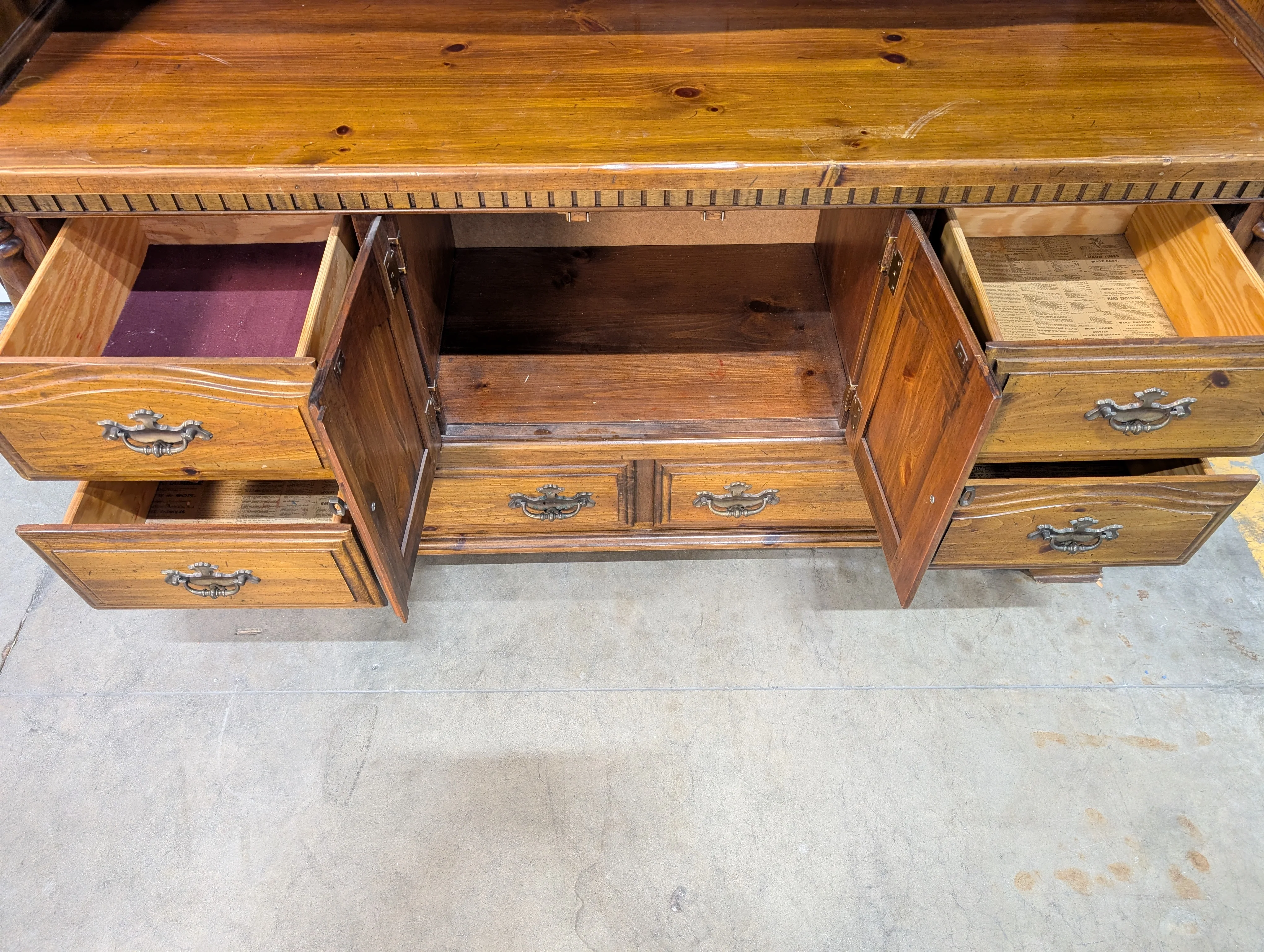 Rustic Hardwood Hutch with Glass-Front Cabinets - Image 7