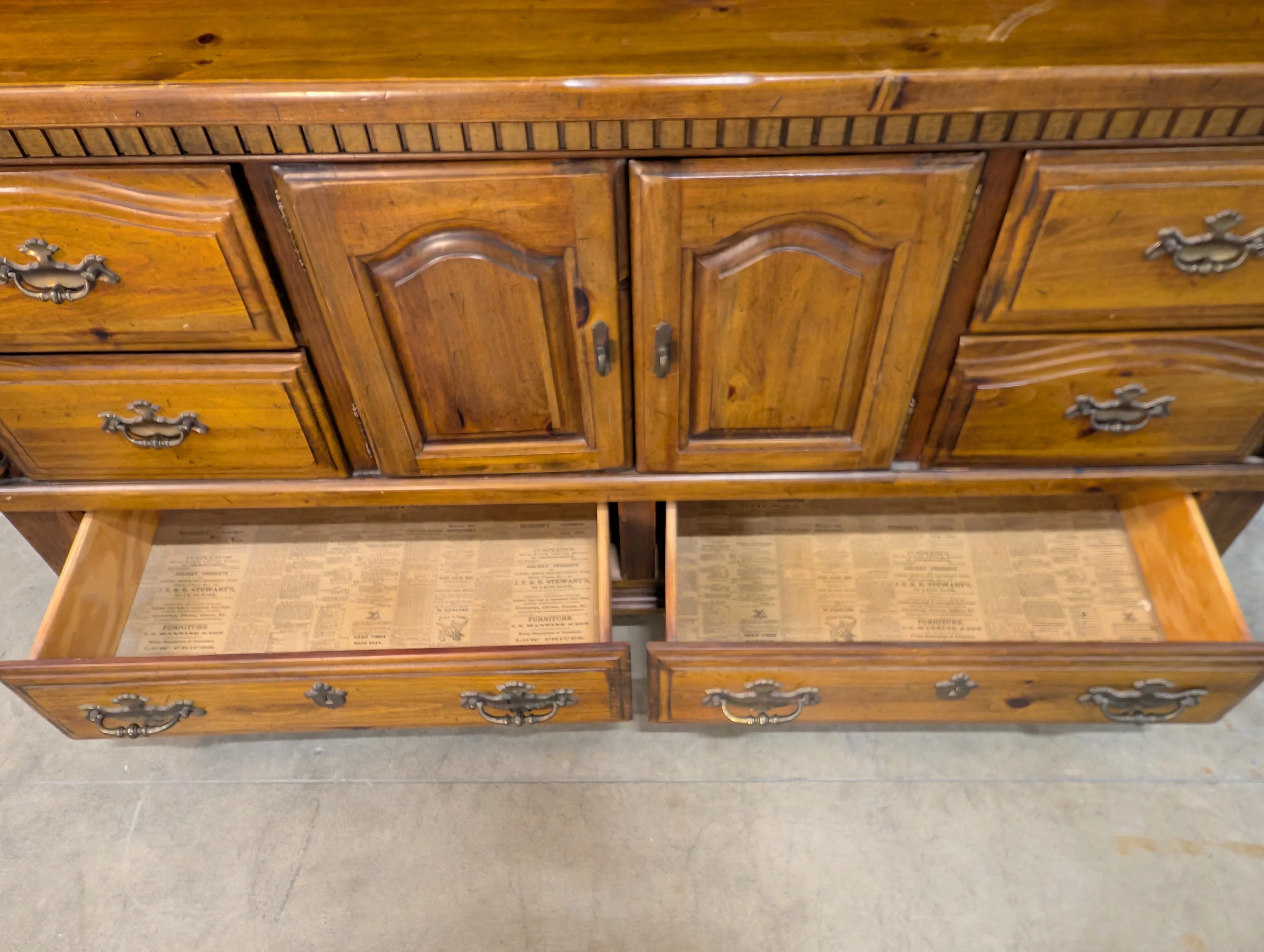 Rustic Hardwood Hutch with Glass-Front Cabinets - Image 9