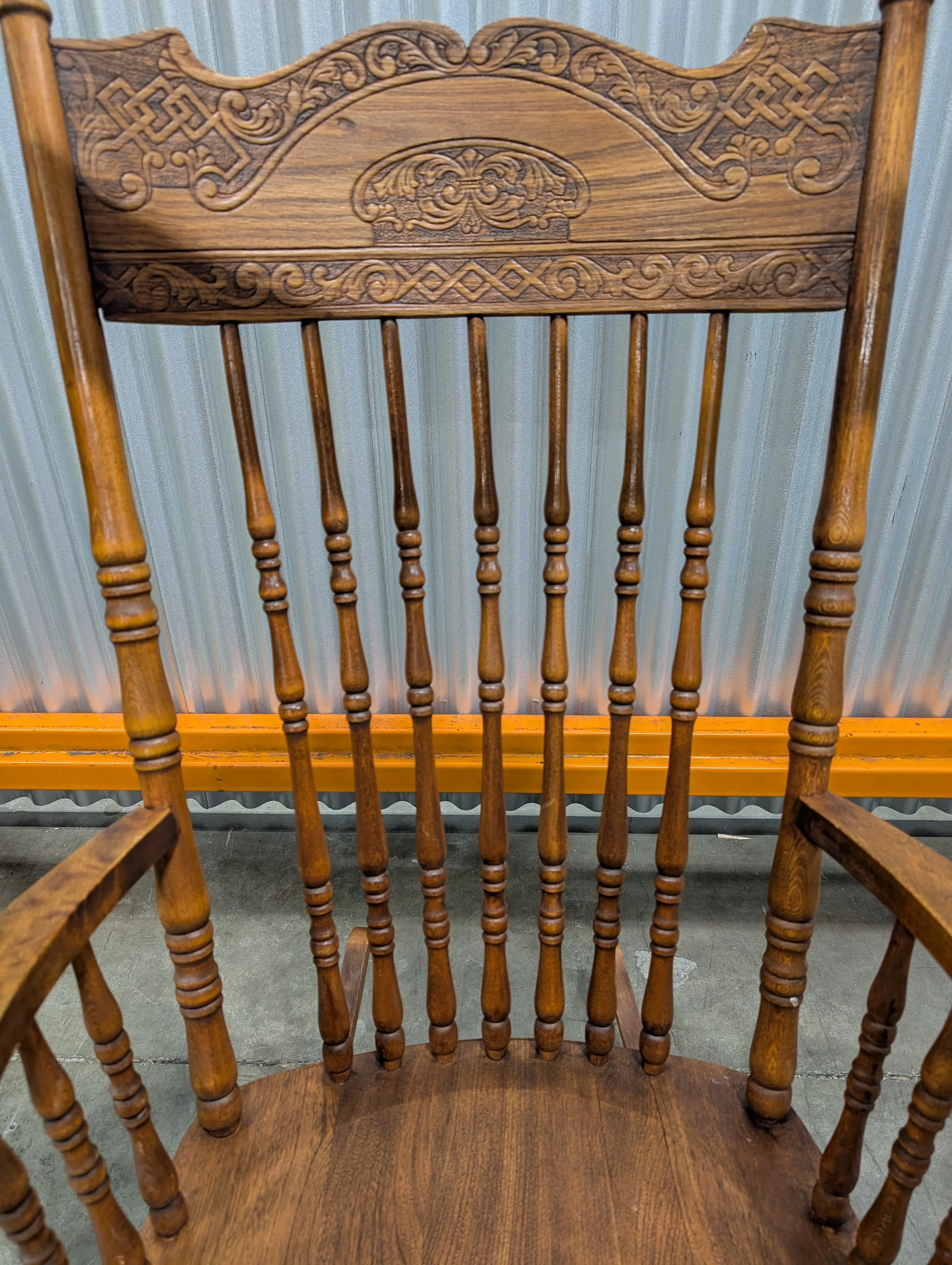 Intricate Carved Hardwood Rocking Chair - Image 5