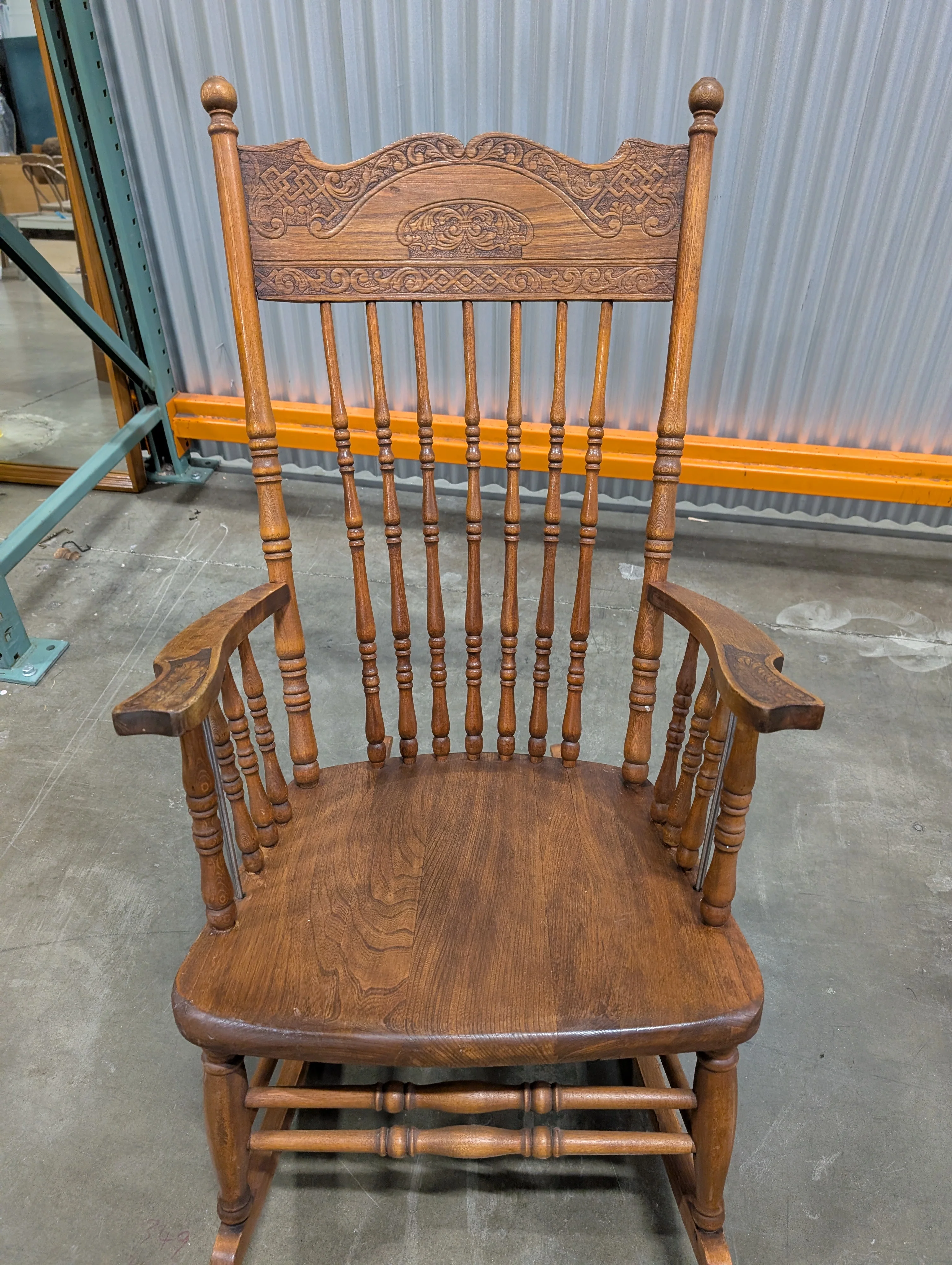 Intricate Carved Hardwood Rocking Chair - Image 7