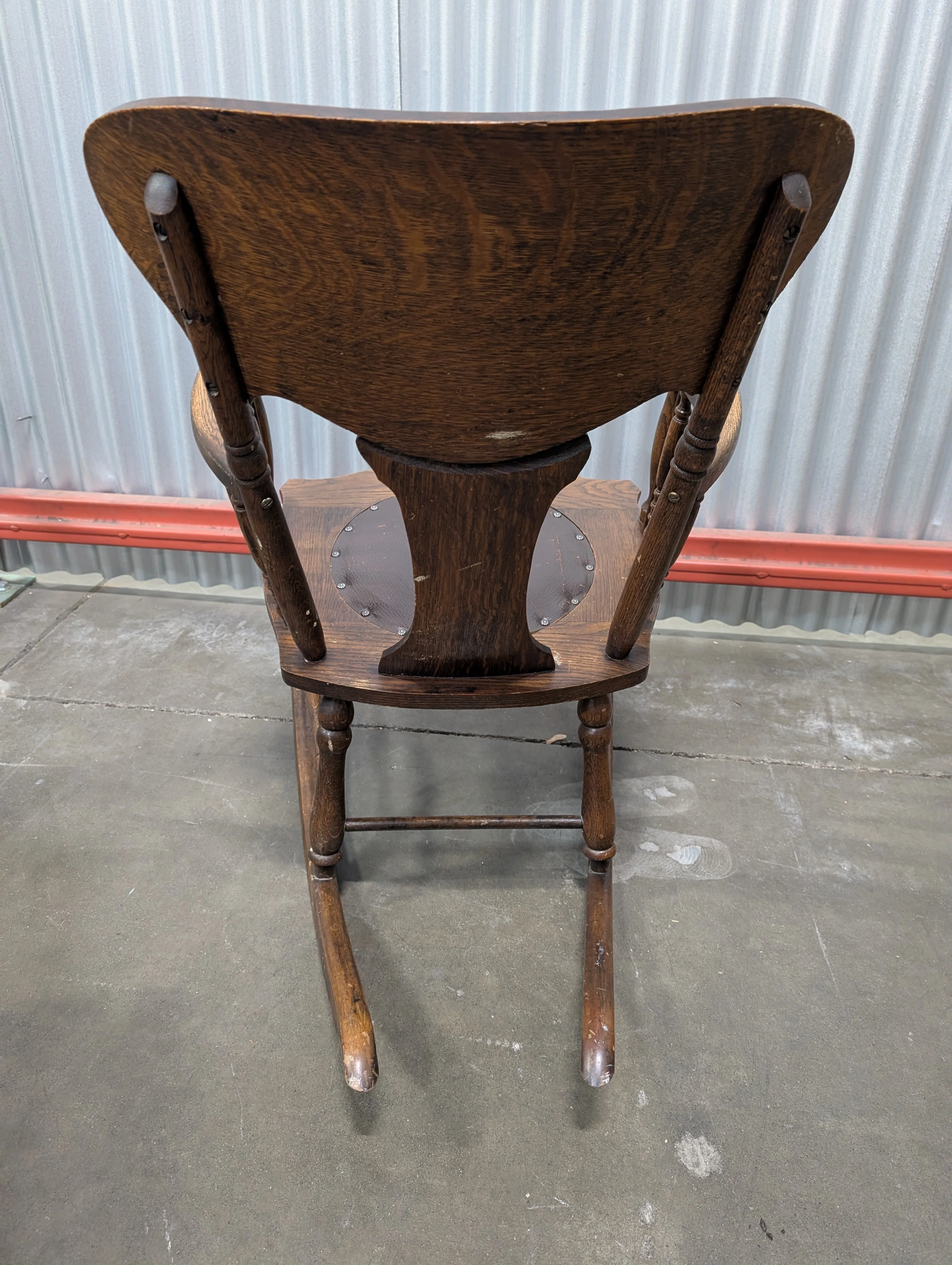 Antique Dark Wood Rocking Chair with Leather Seat - Image 5