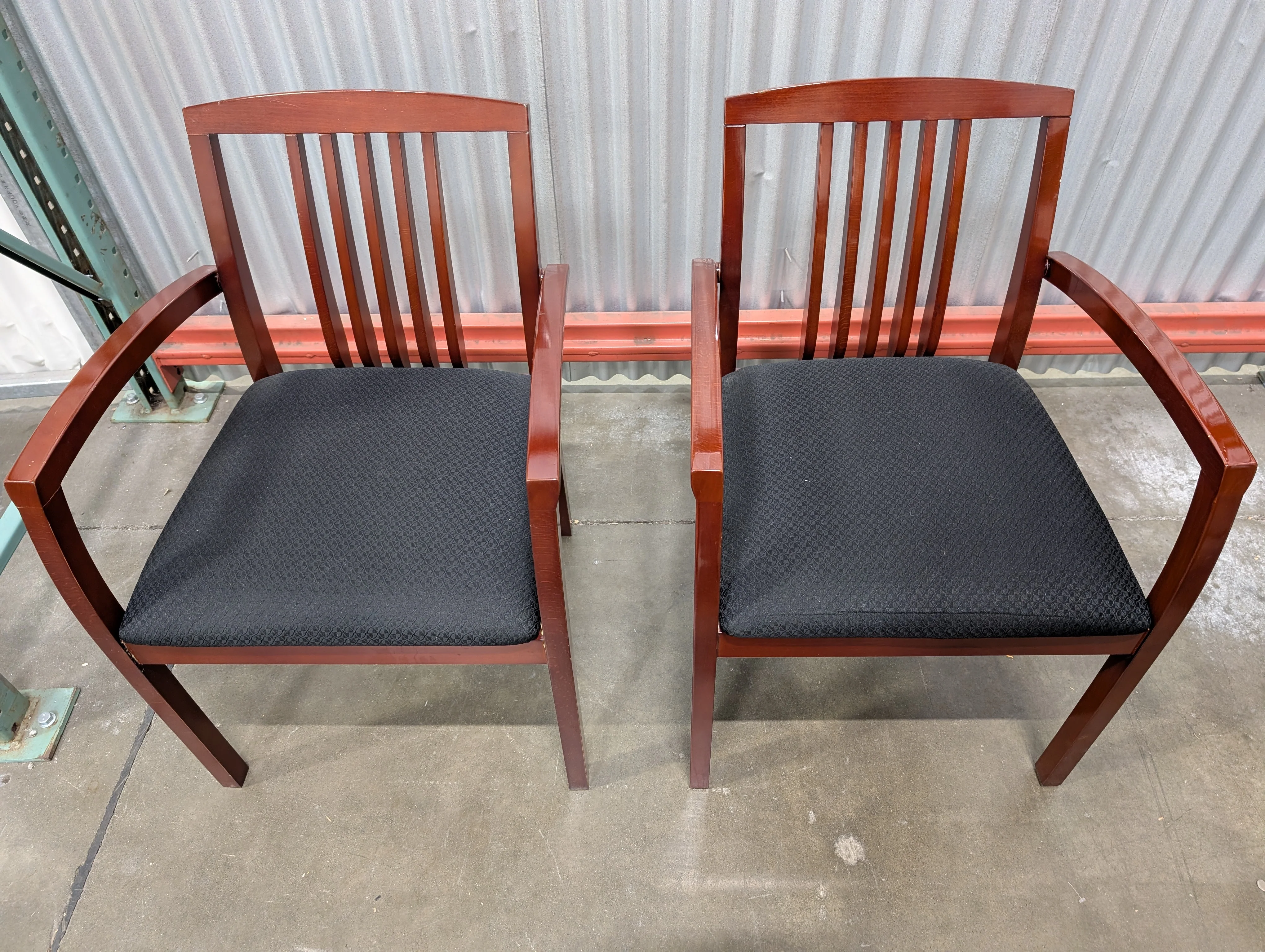 Pair of Dark Wood Armchairs with Woven Fabric Seats - Image 2