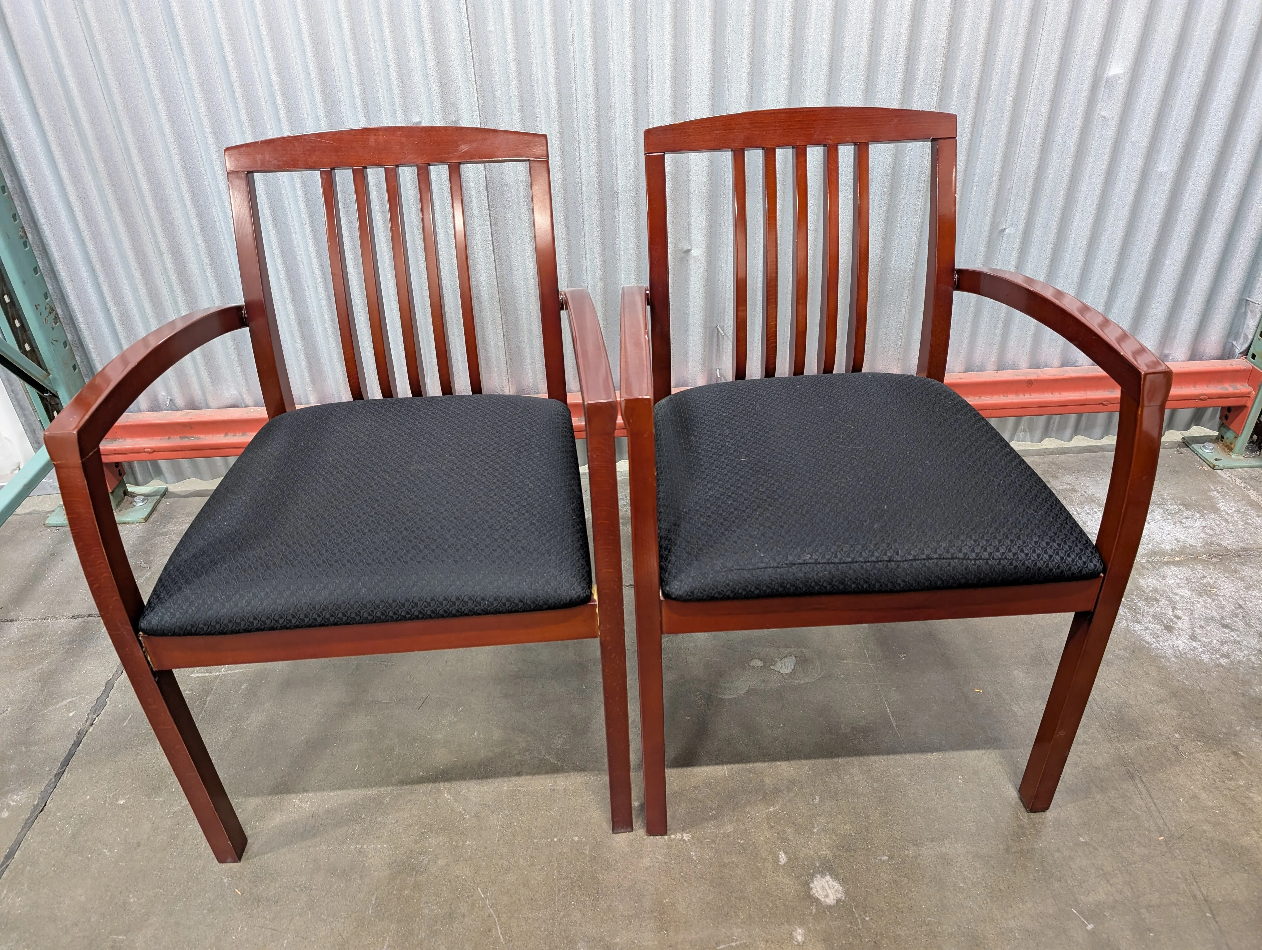Pair of Dark Wood Armchairs with Woven Fabric Seats - Image 3