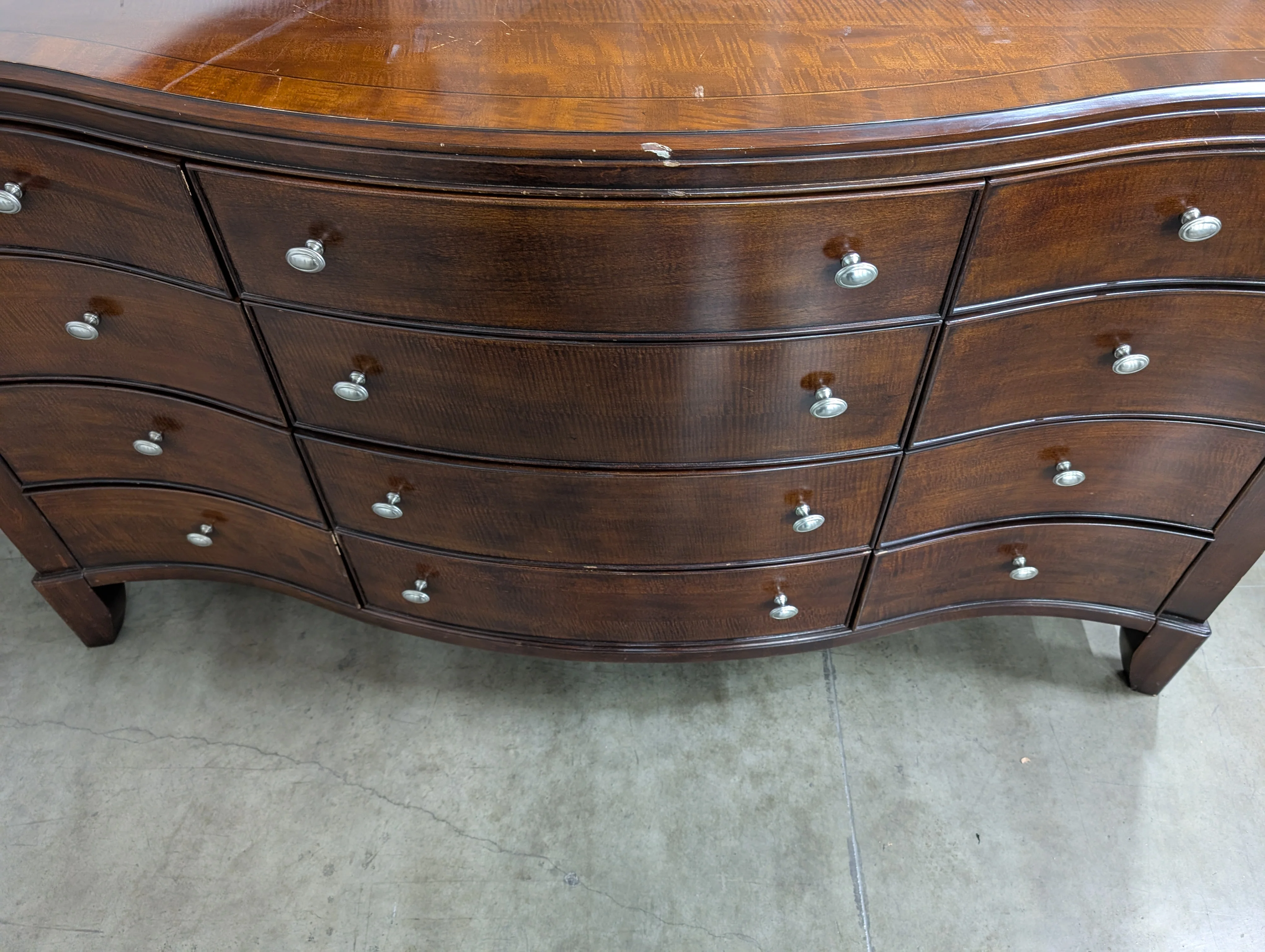 Curved Hardwood Twelve drawers mirror Dresser with Mirror - Image 2
