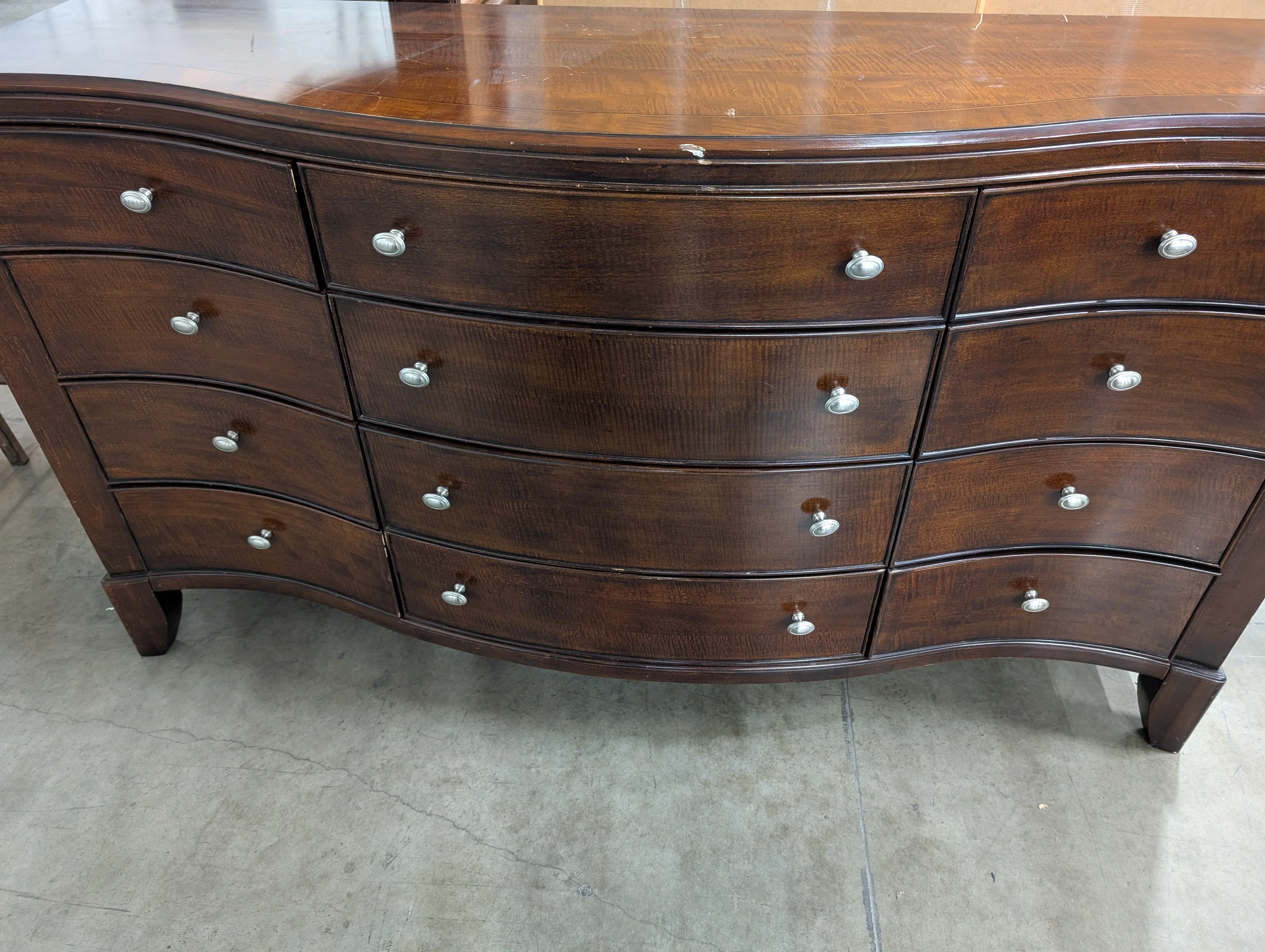 Curved Hardwood Twelve drawers mirror Dresser with Mirror - Image 5