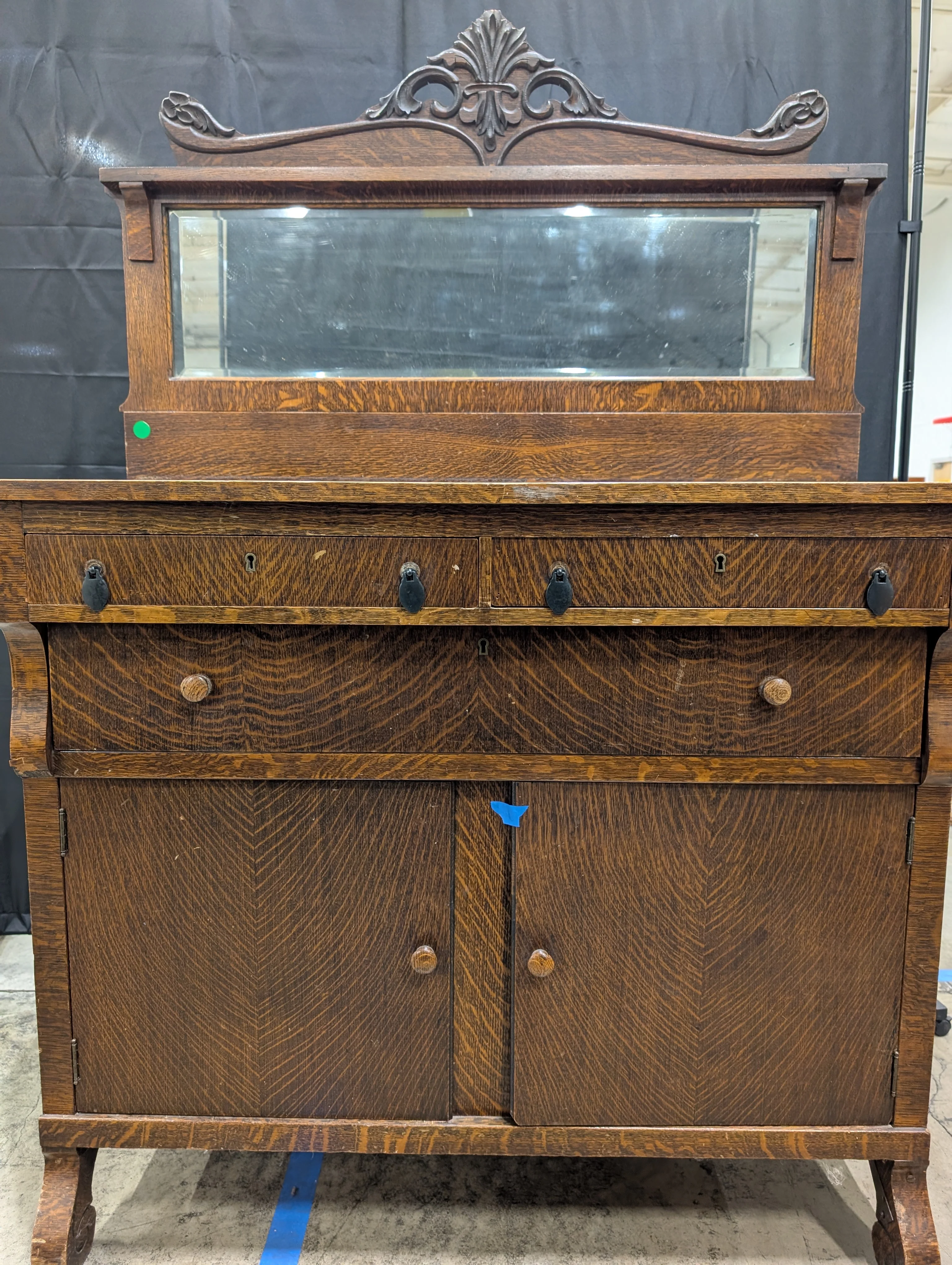 Antique Dark Wood Vanity with Mirror