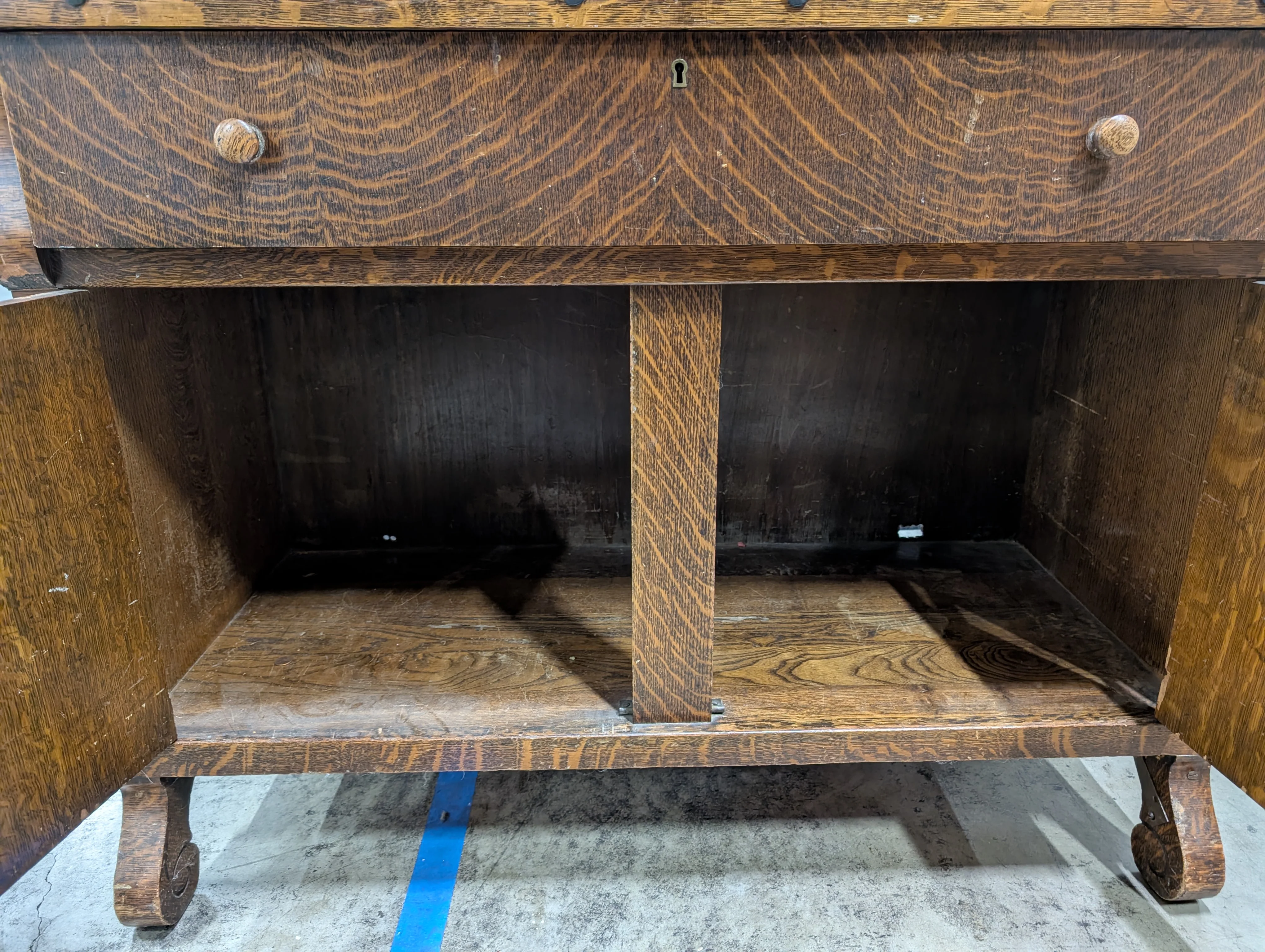 Antique Dark Wood Vanity with Mirror - Image 10