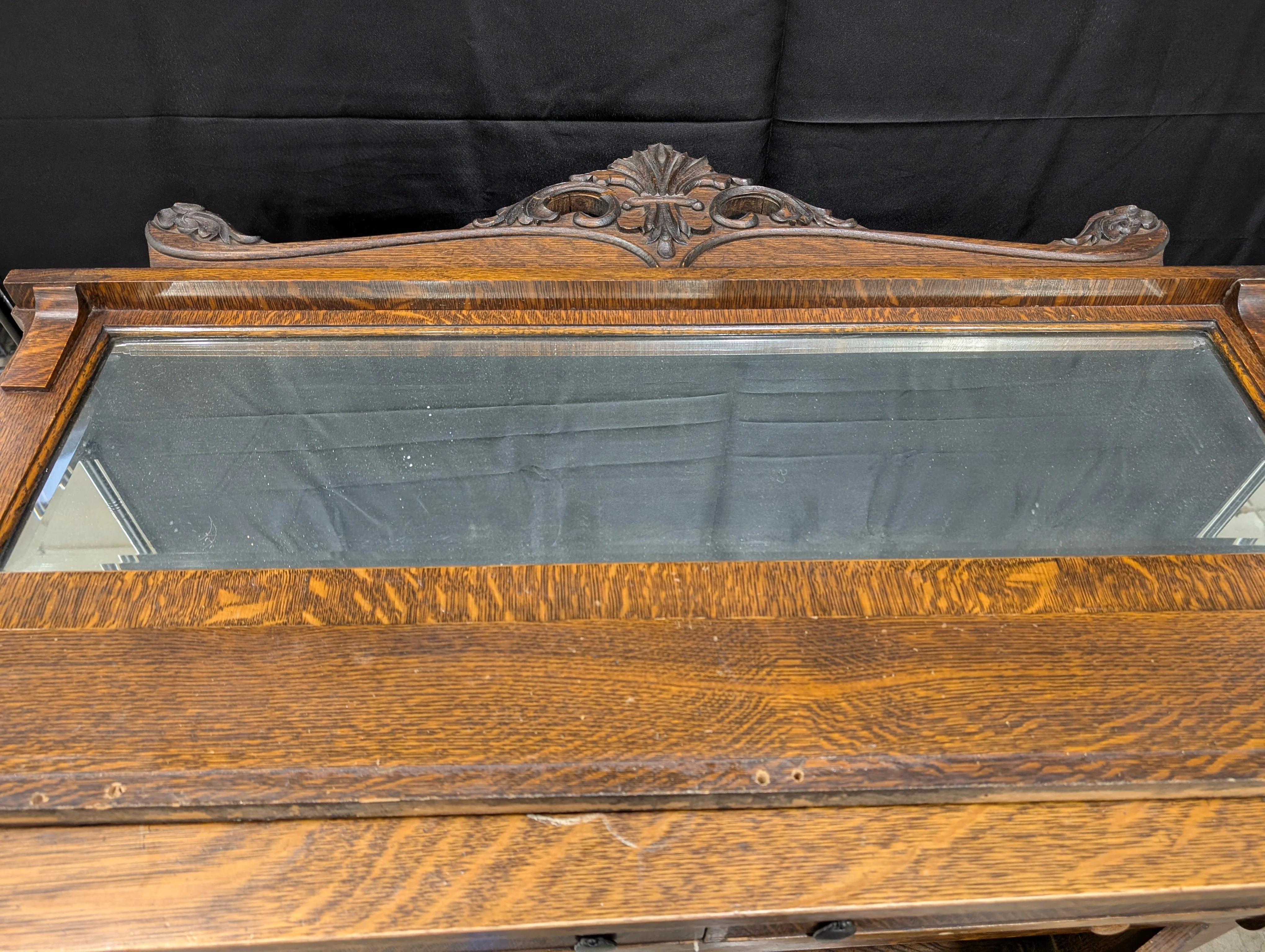 Antique Dark Wood Vanity with Mirror - Image 2
