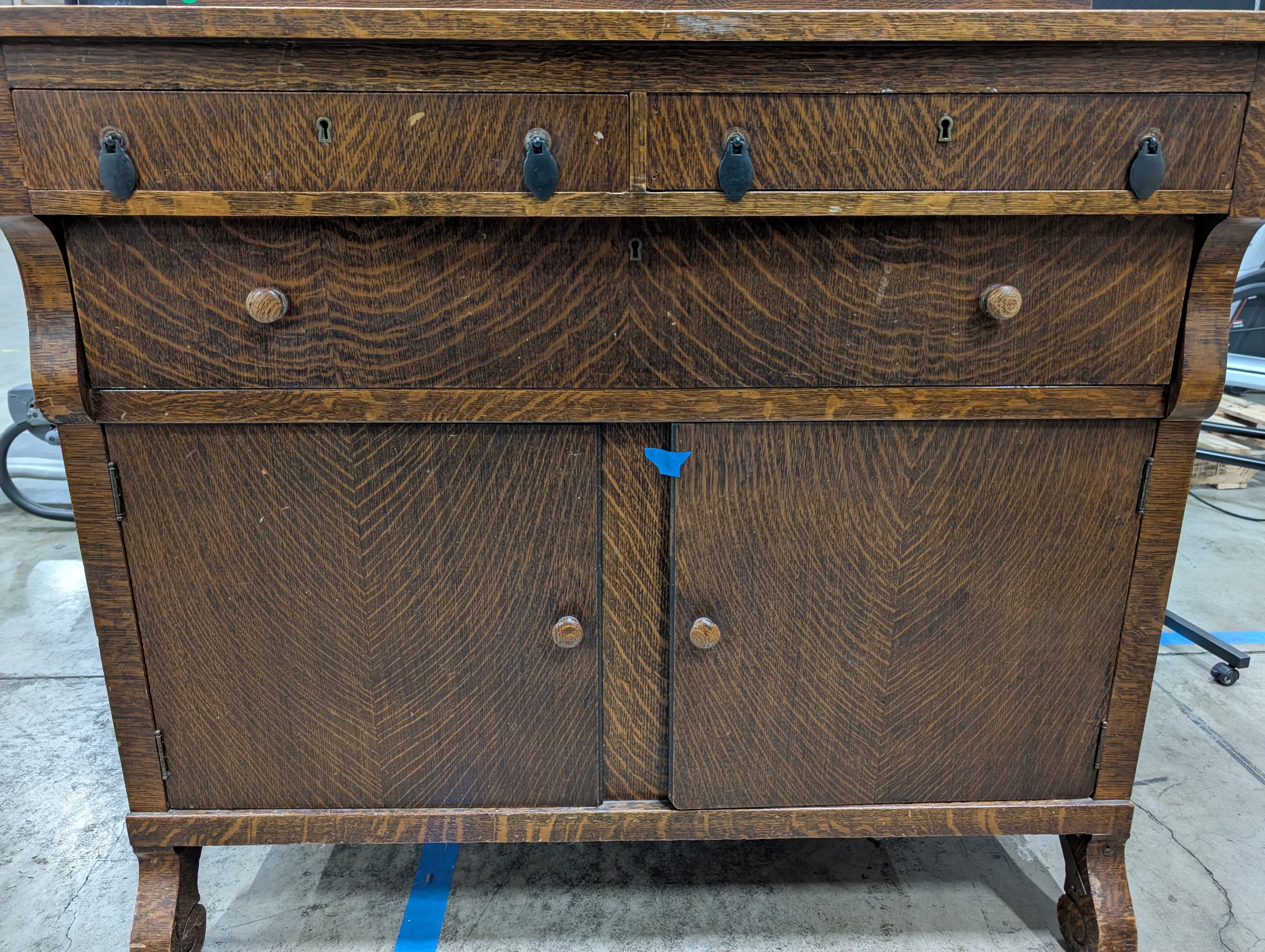 Antique Dark Wood Vanity with Mirror - Image 5