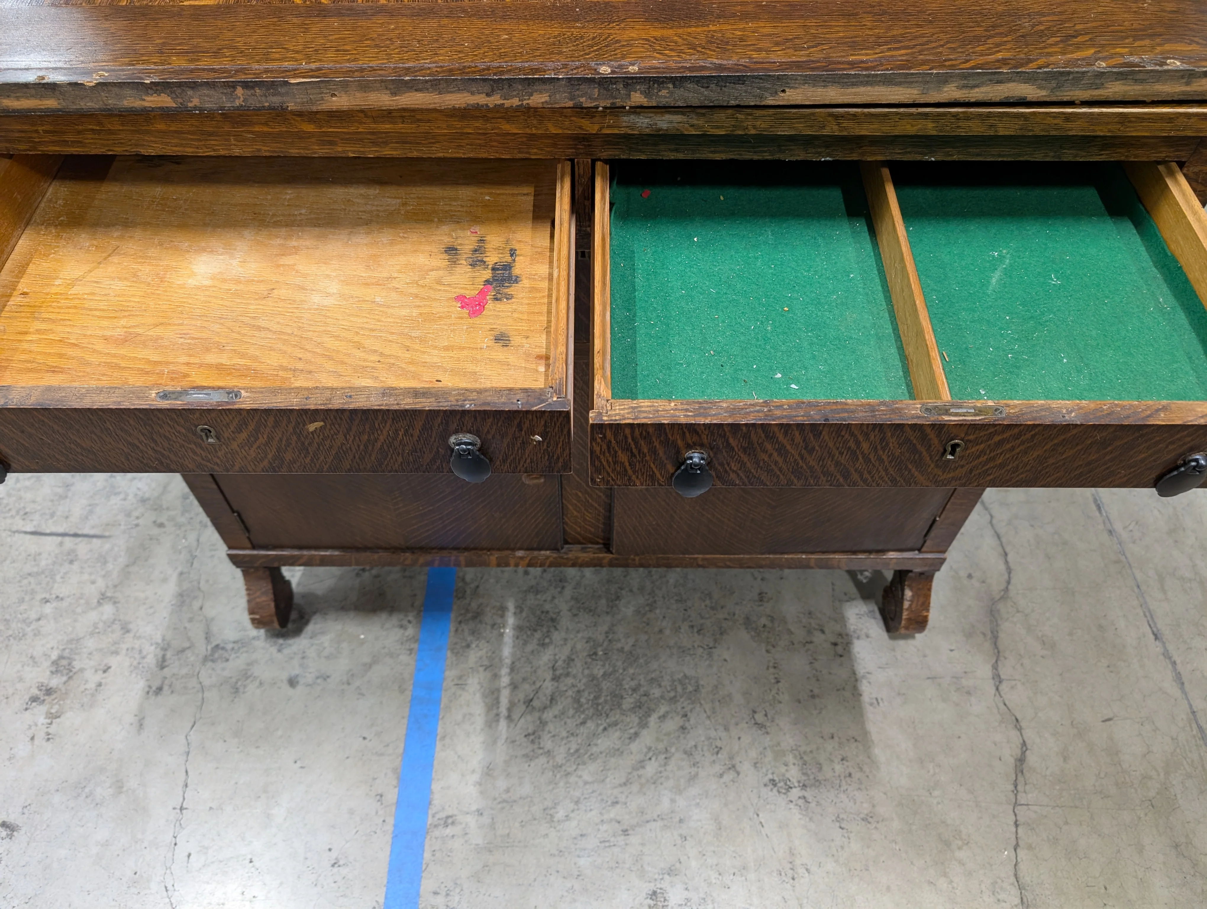 Antique Dark Wood Vanity with Mirror - Image 7