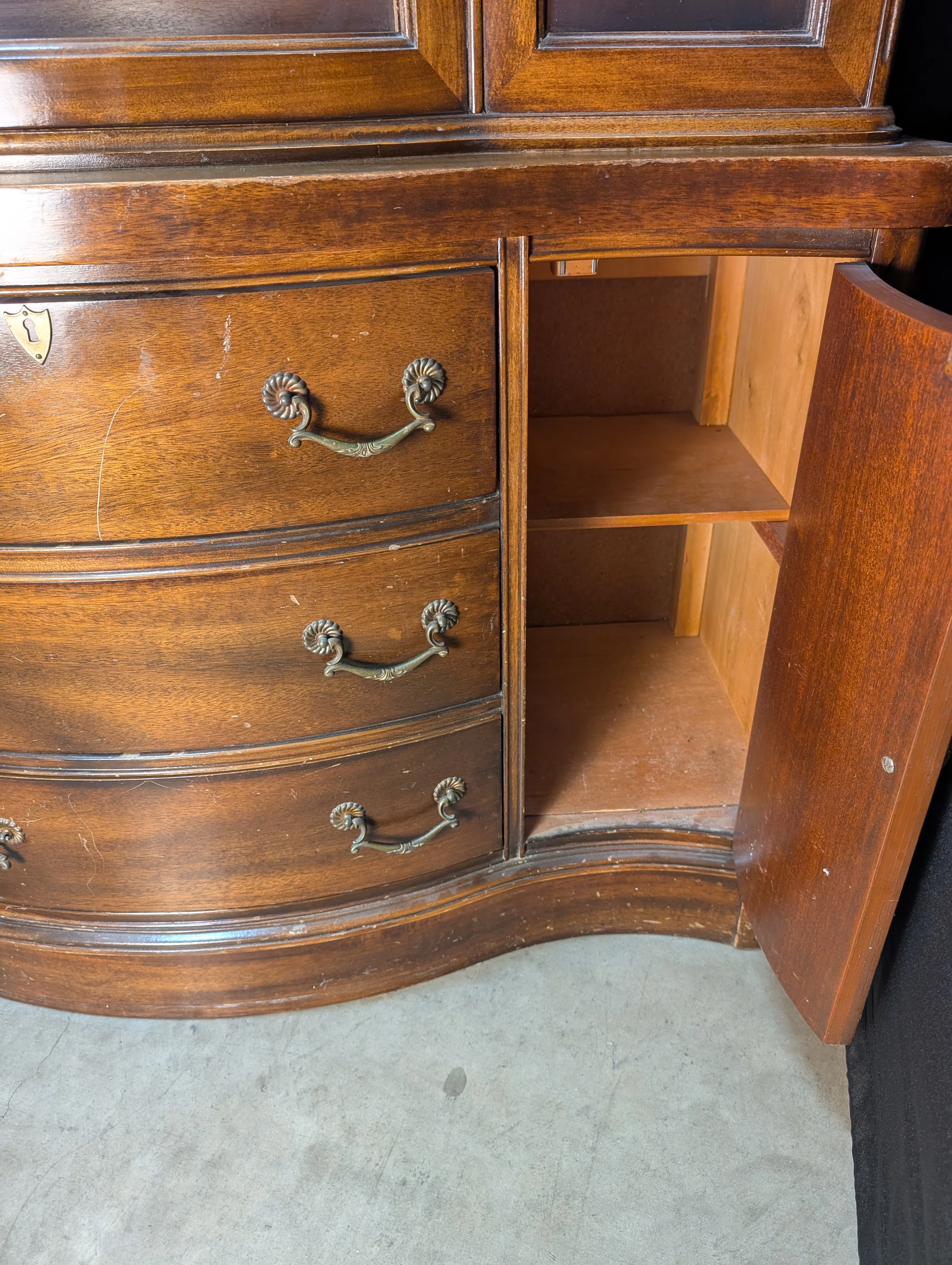 Curved Hardwood China Cabinet with Glass Doors - Image 12