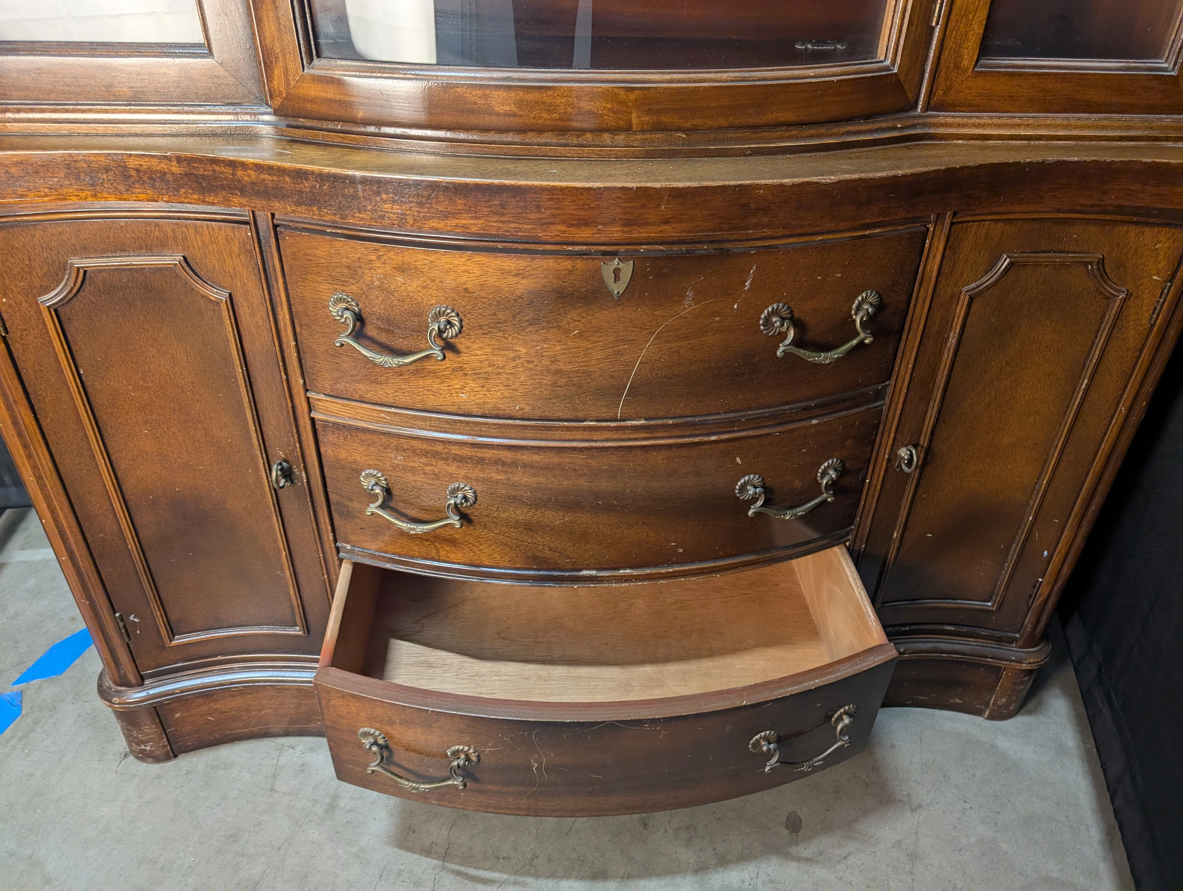 Curved Hardwood China Cabinet with Glass Doors - Image 13