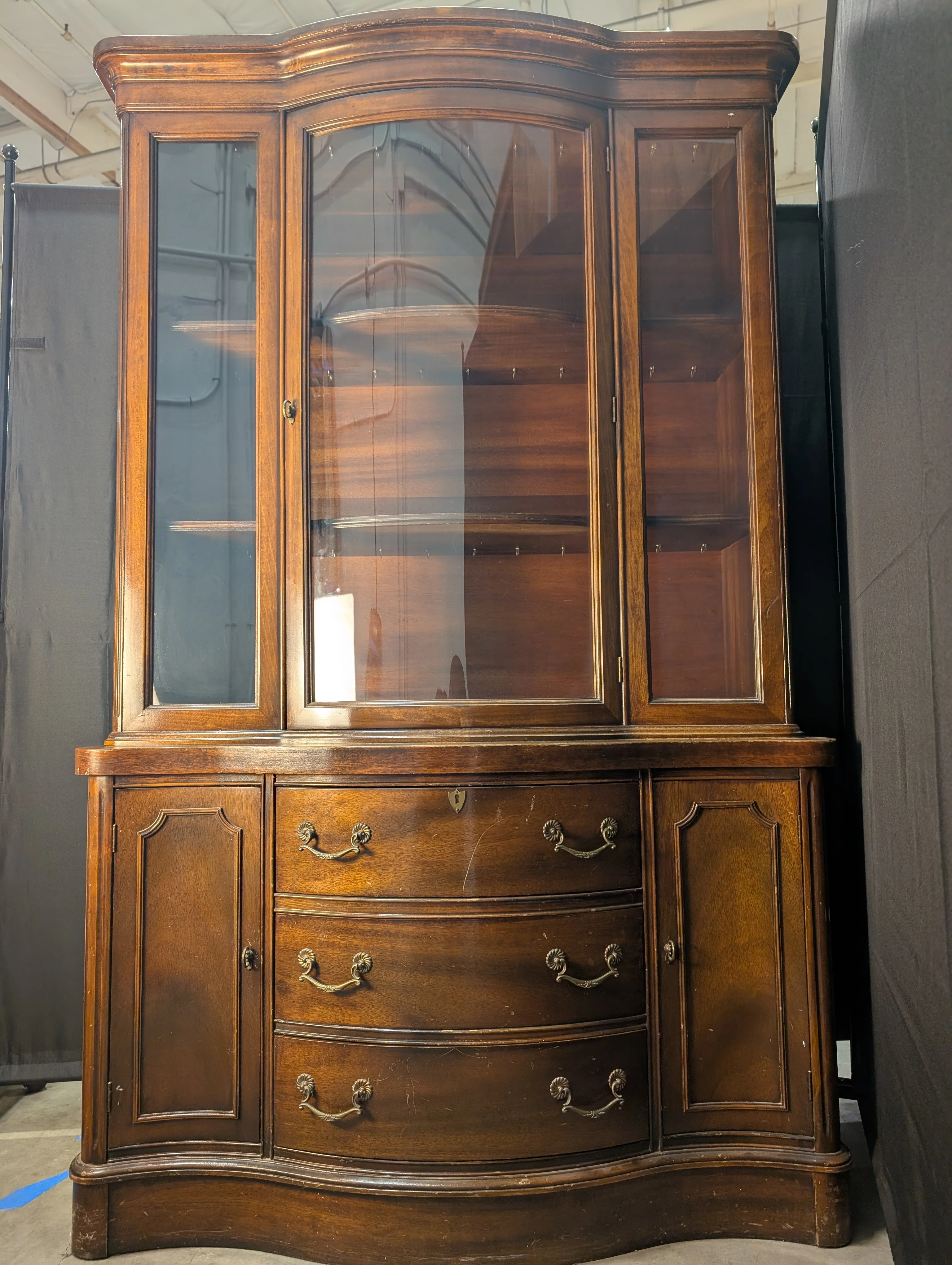 Curved Hardwood China Cabinet with Glass Doors - Image 2