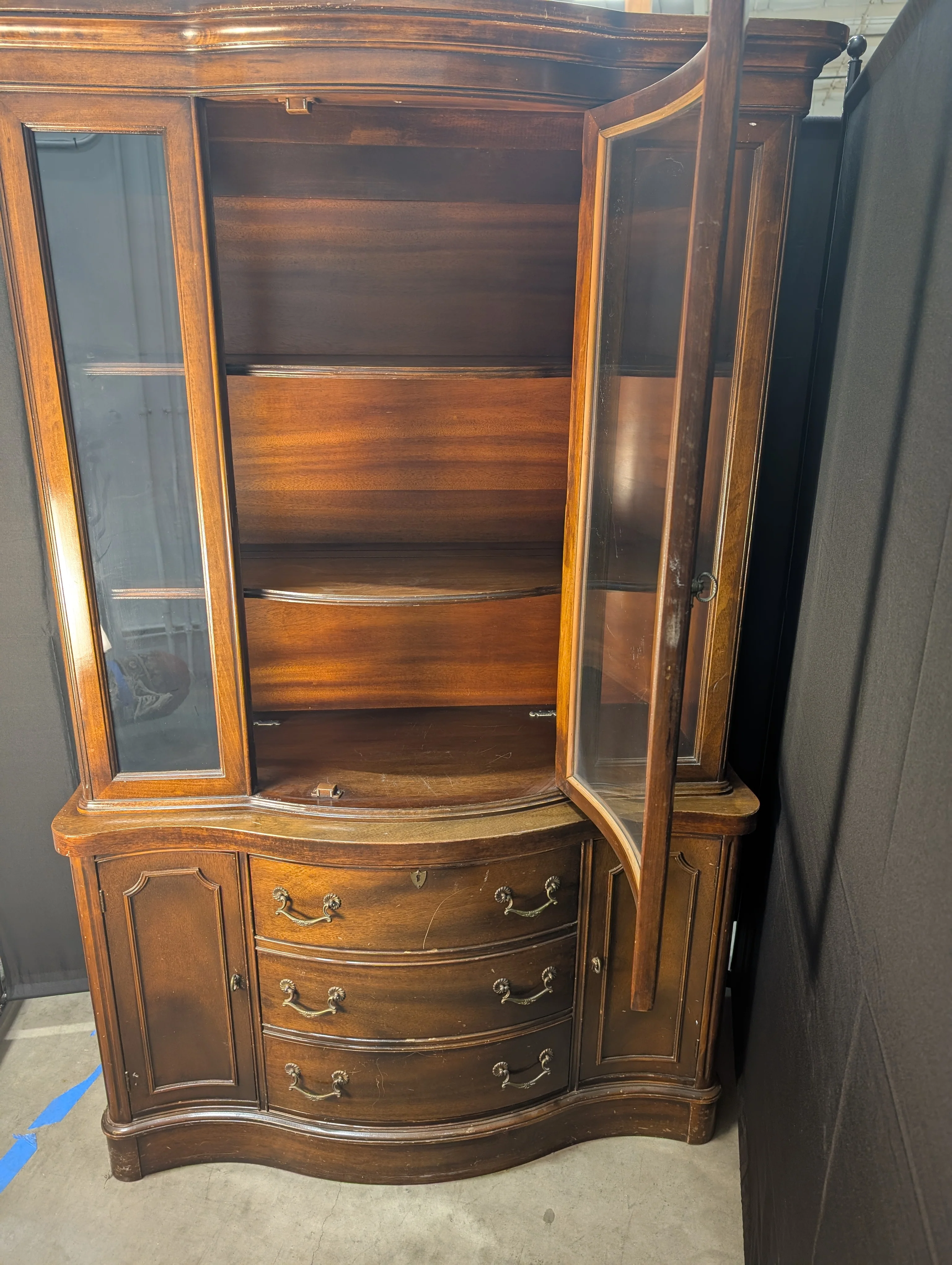 Curved Hardwood China Cabinet with Glass Doors - Image 3