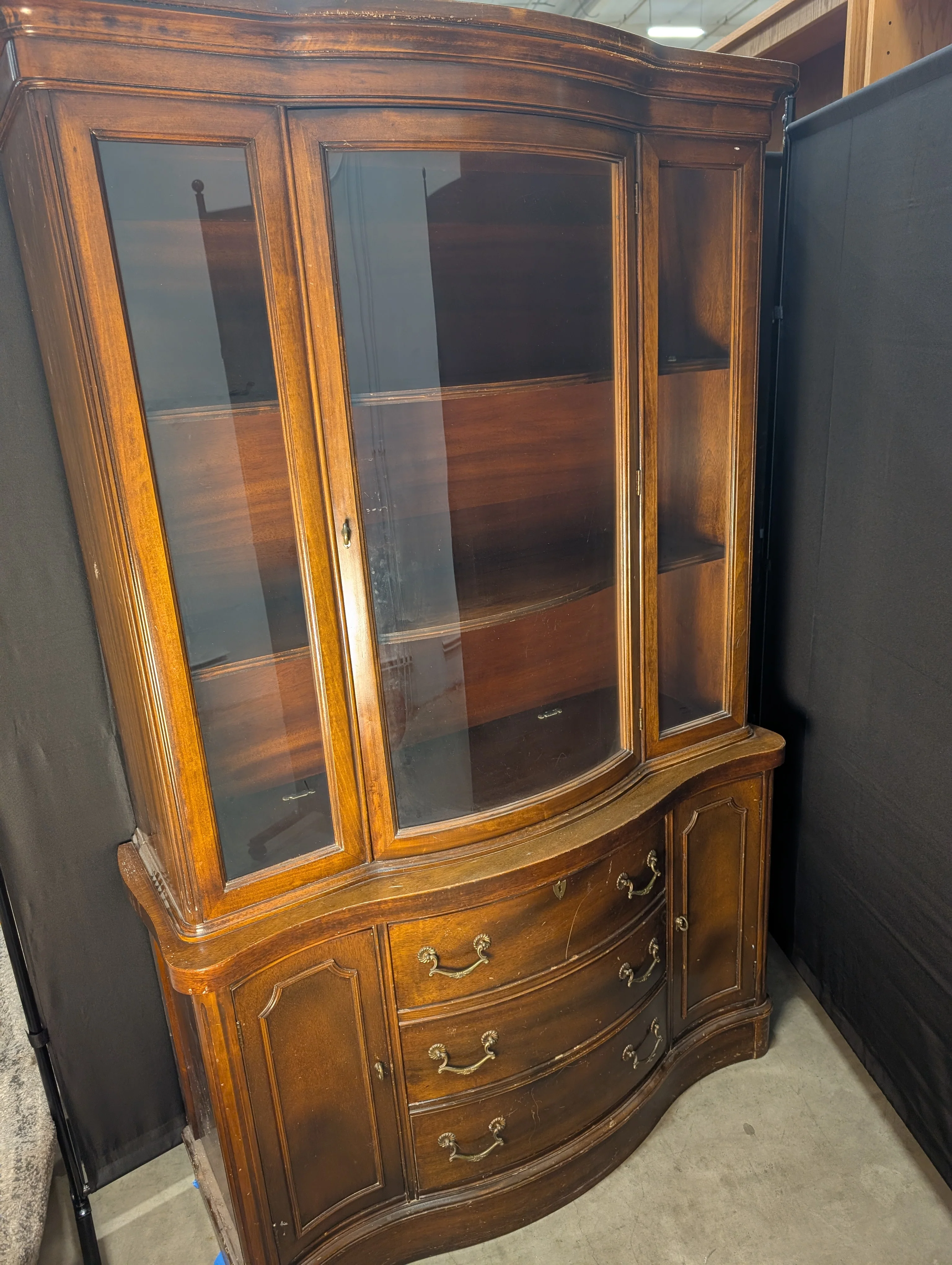 Curved Hardwood China Cabinet with Glass Doors - Image 4