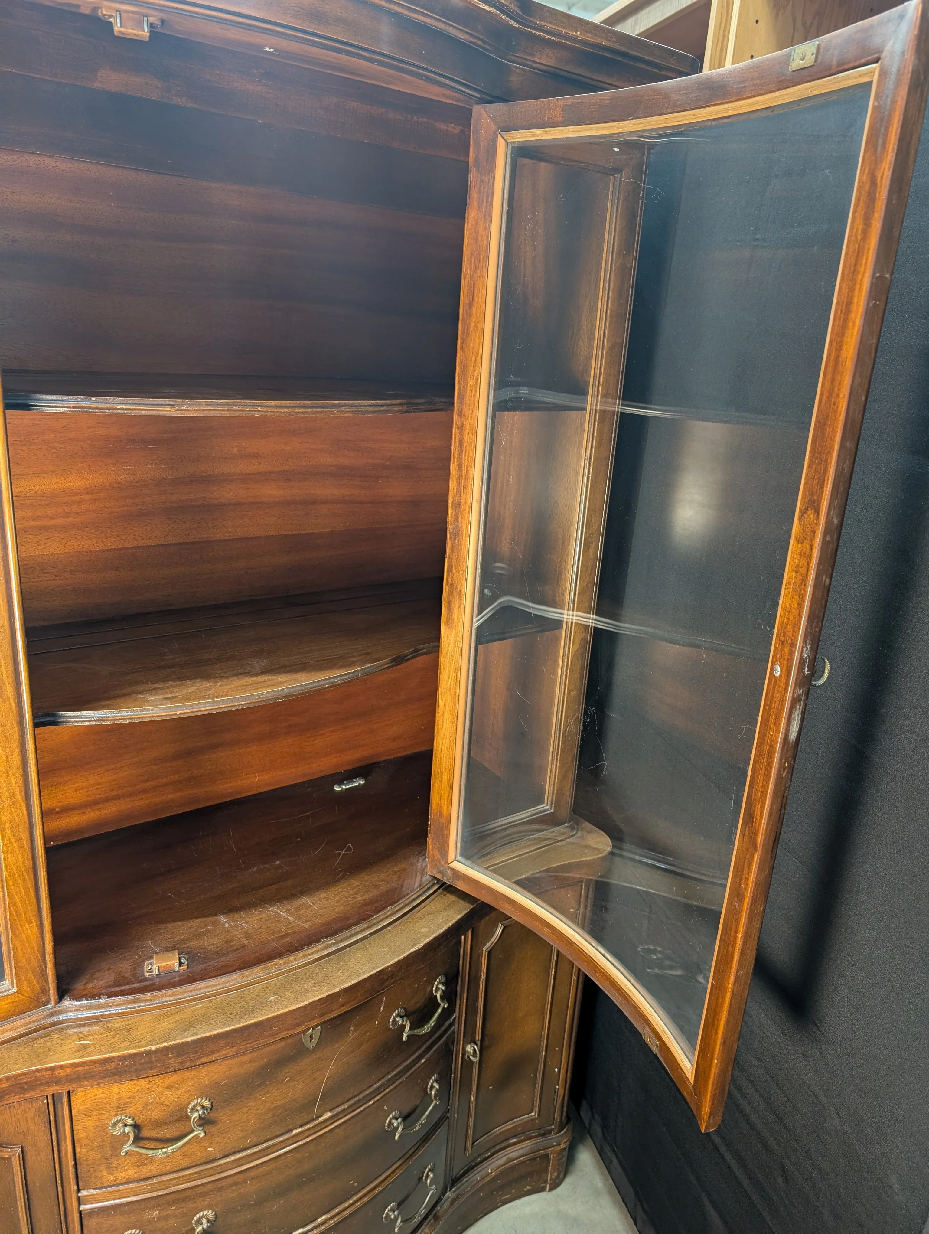 Curved Hardwood China Cabinet with Glass Doors - Image 5