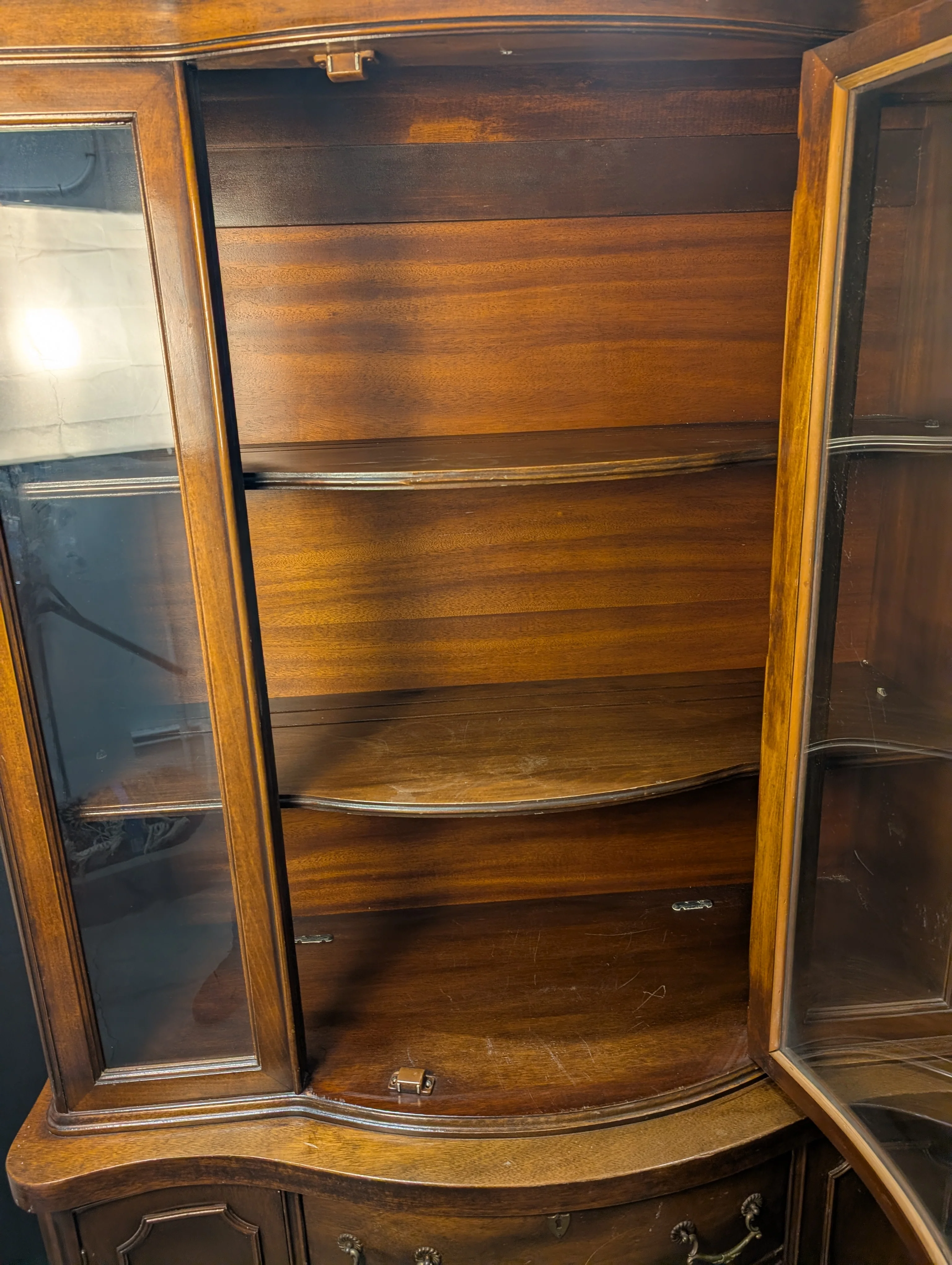 Curved Hardwood China Cabinet with Glass Doors - Image 6