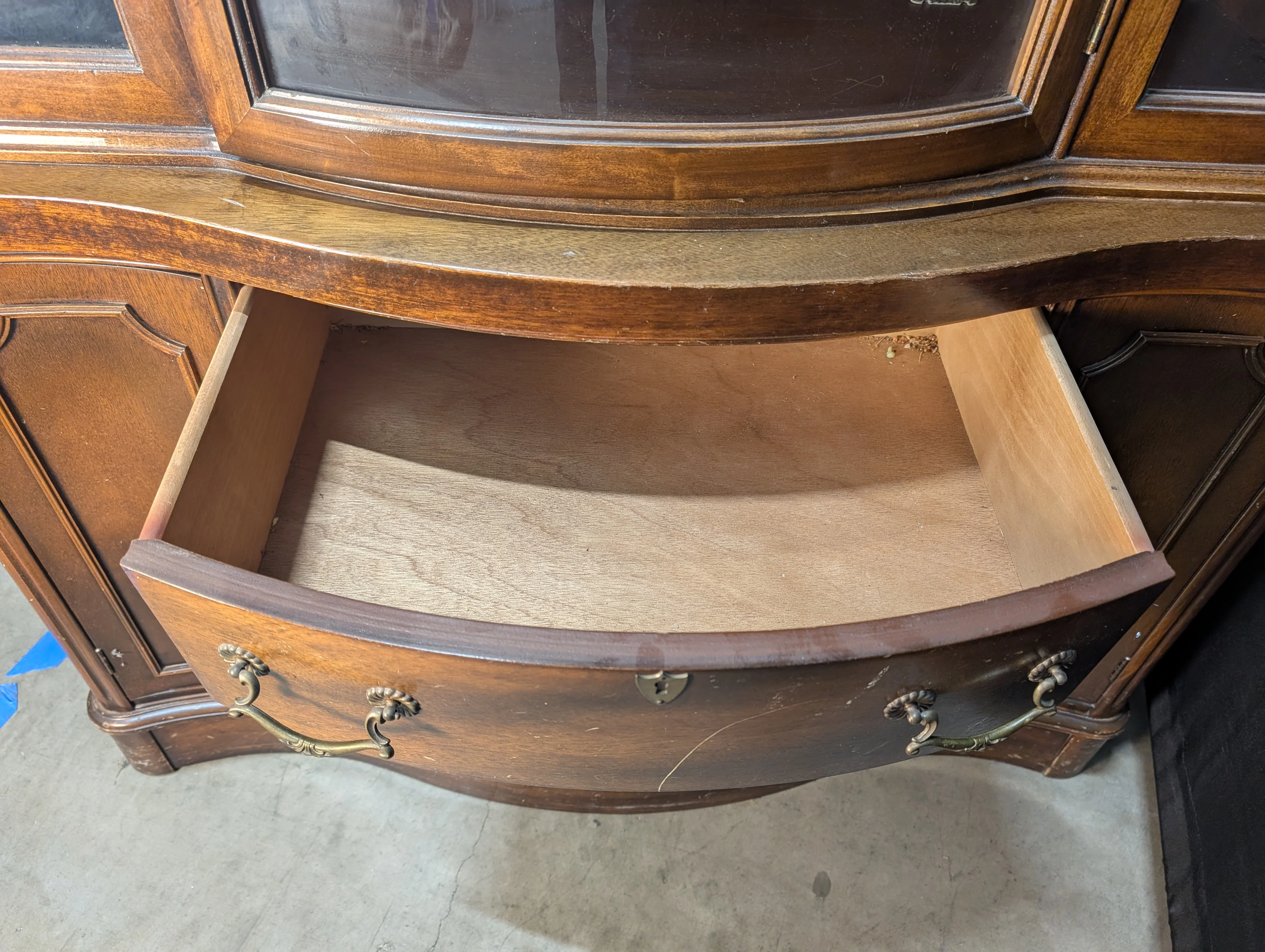 Curved Hardwood China Cabinet with Glass Doors - Image 9