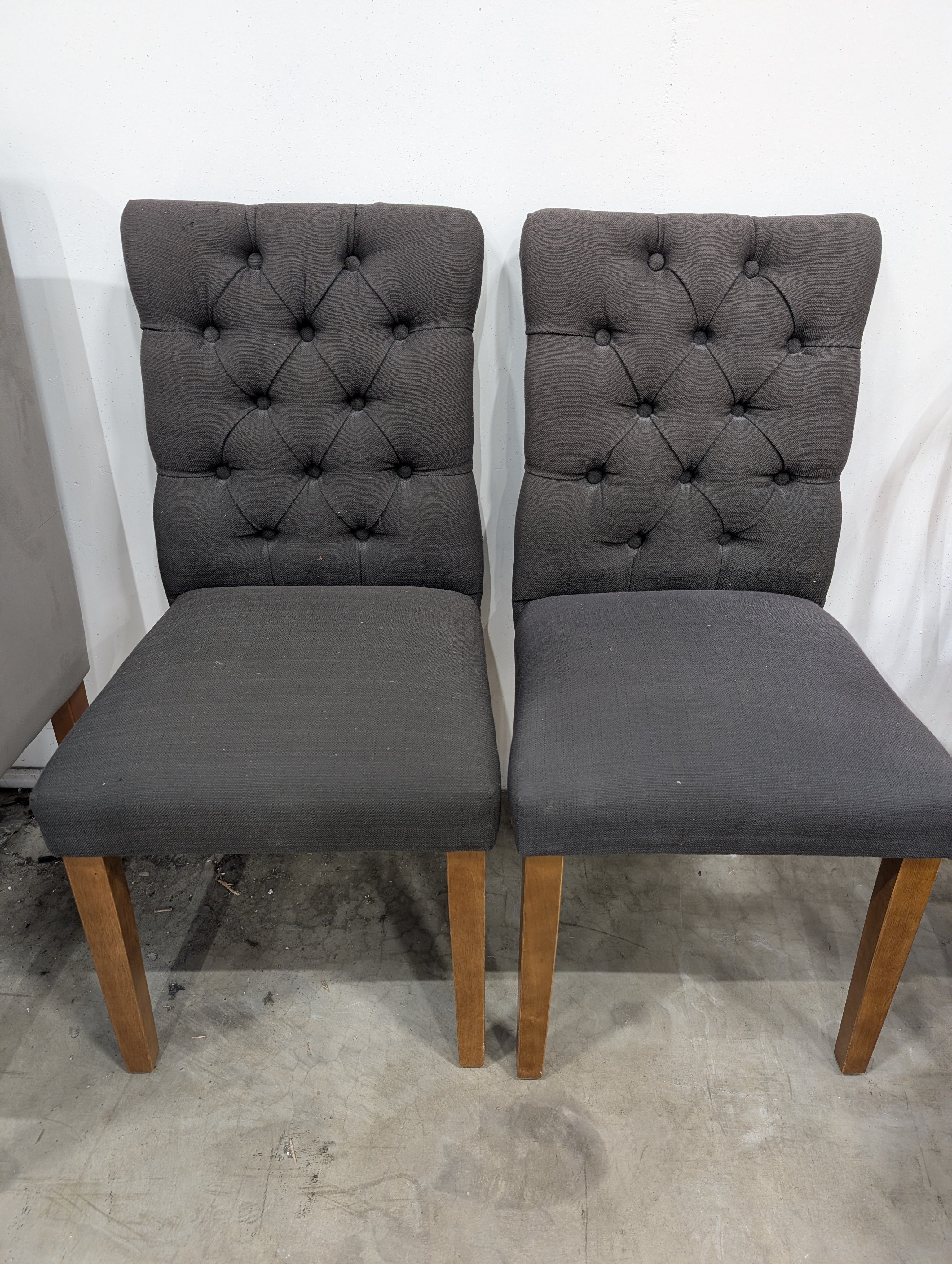 Dark Gray Button-Tufted Dining Chair with Wood Legs - Image 3