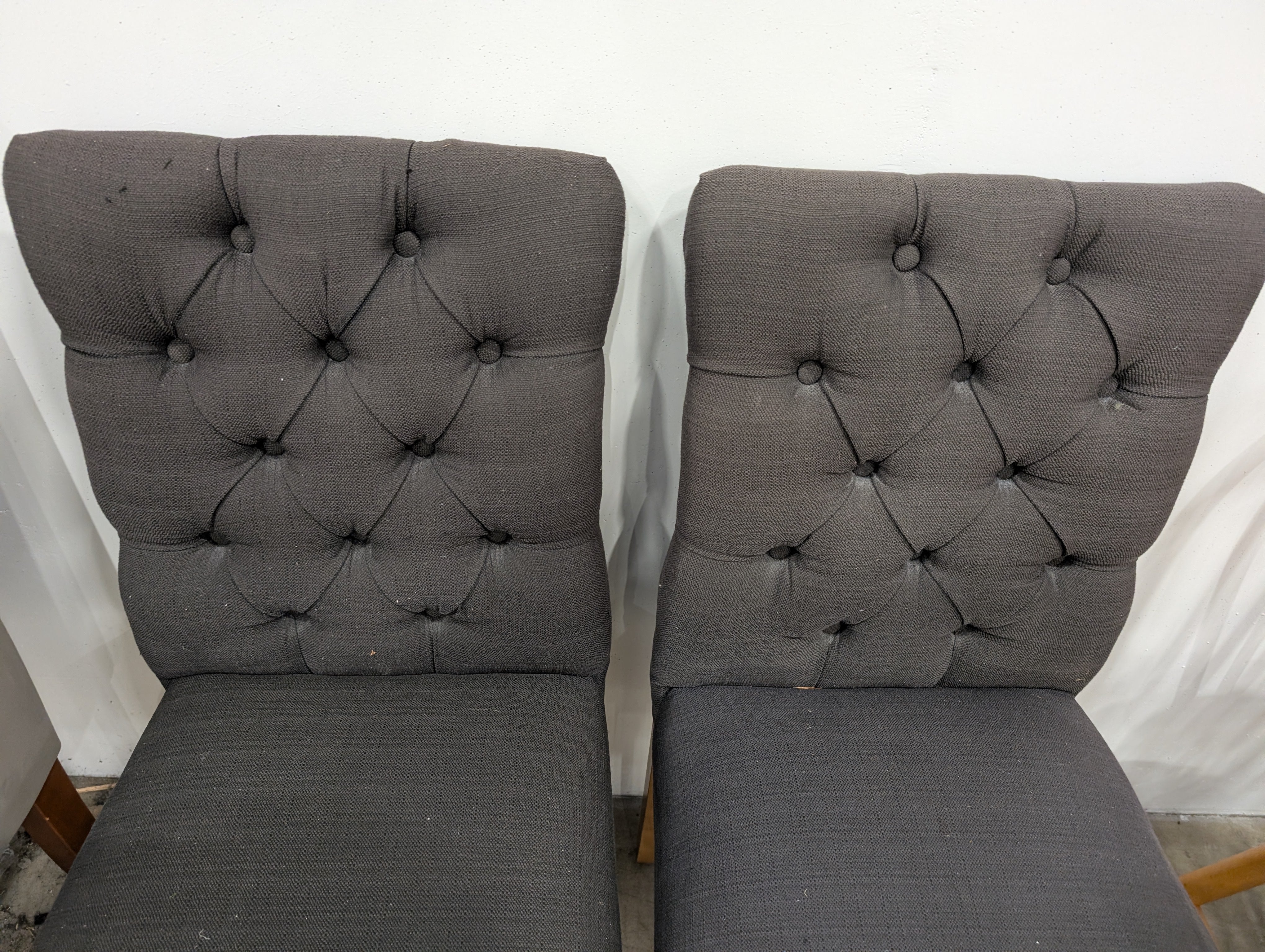 Dark Gray Button-Tufted Dining Chair with Wood Legs - Image 4