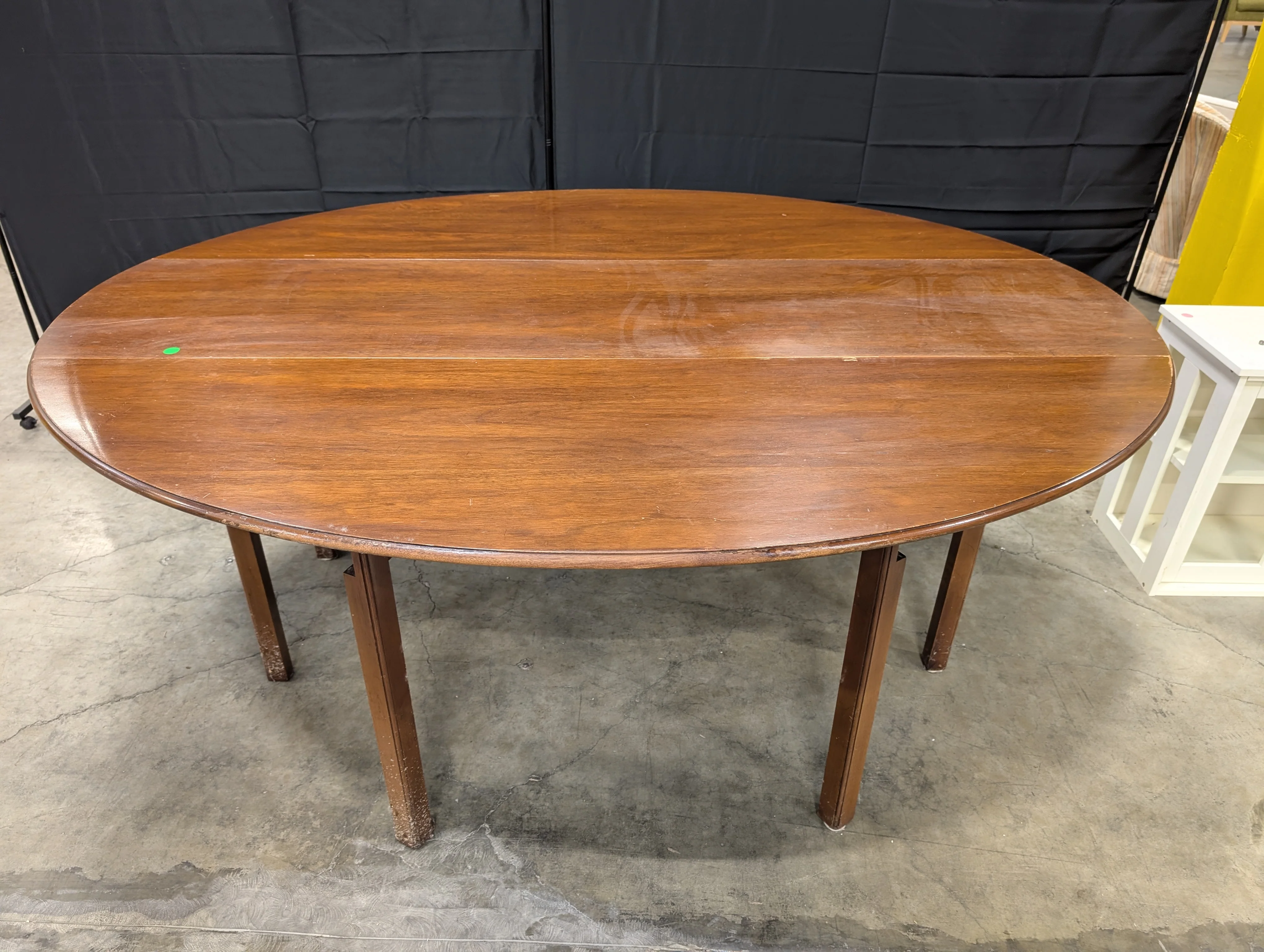 Dark Wood Drop-Leaf Table with Burgundy Inserts - Image 2